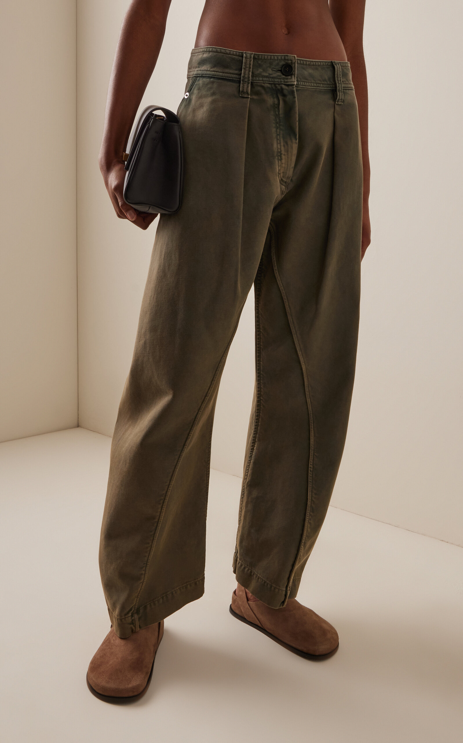Twisted Seam Cotton Trousers green - 4