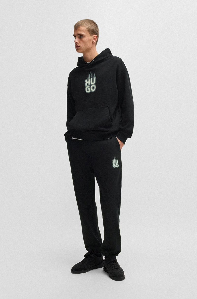 HUGO COTTON-TERRY HOODIE WITH STACKED SMOKE LOGO PRINT outlook