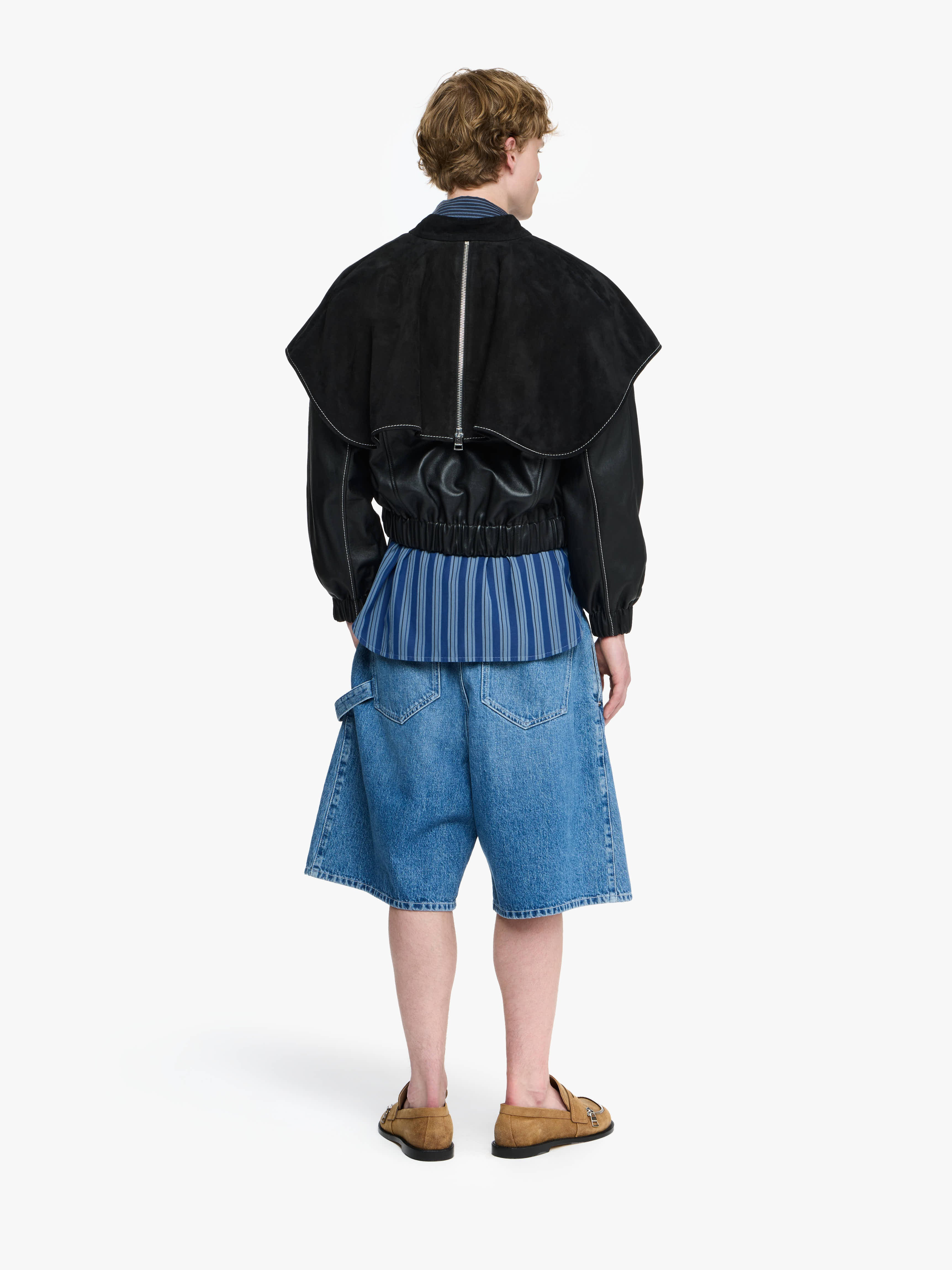 LEATHER BOMBER JACKET WITH OVERSIZED COLLAR - 3