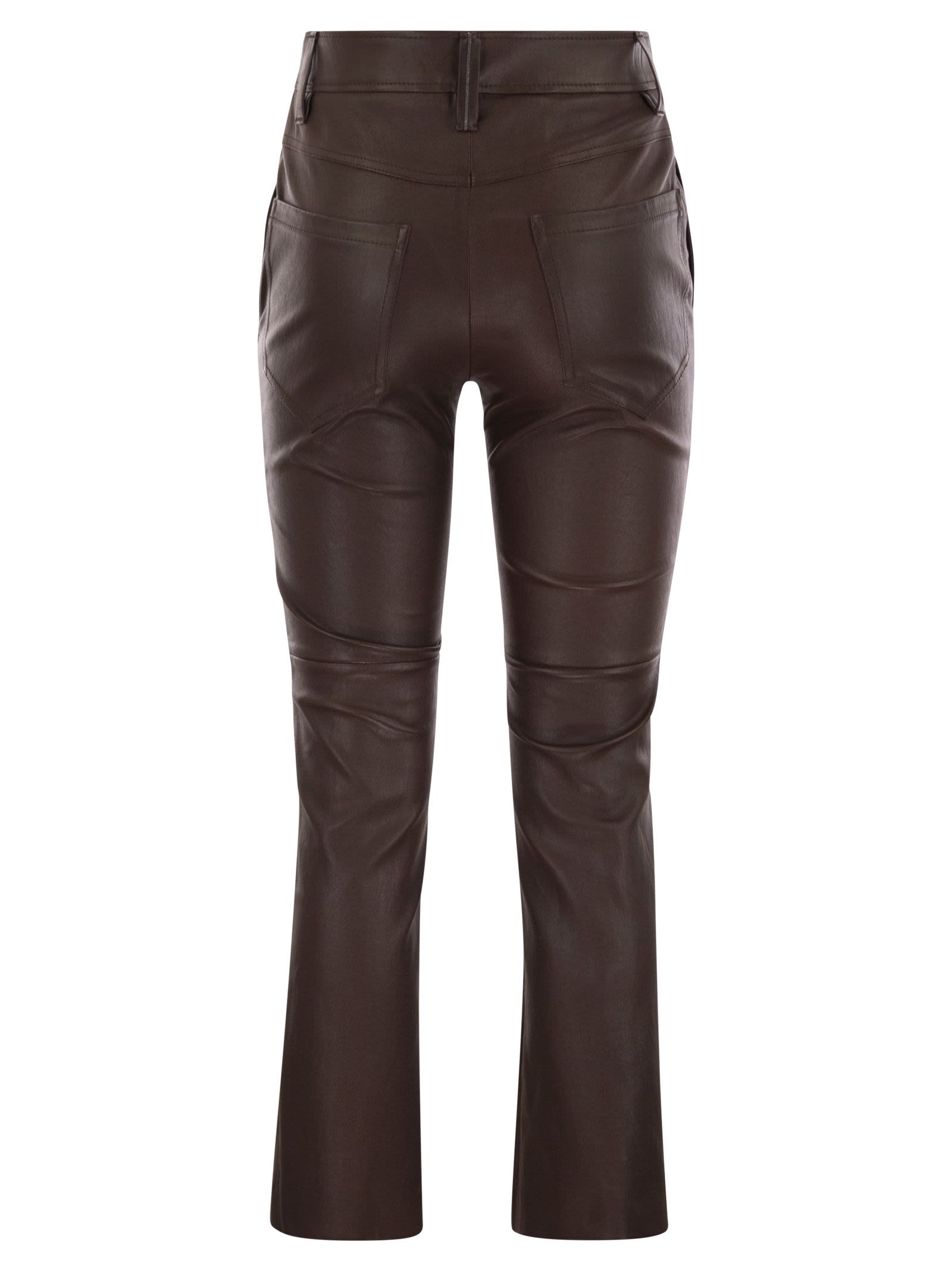 Brunello Cucinelli Women Stretch Nappa Leather Square Cigarette Trousers With Jewellery - 2