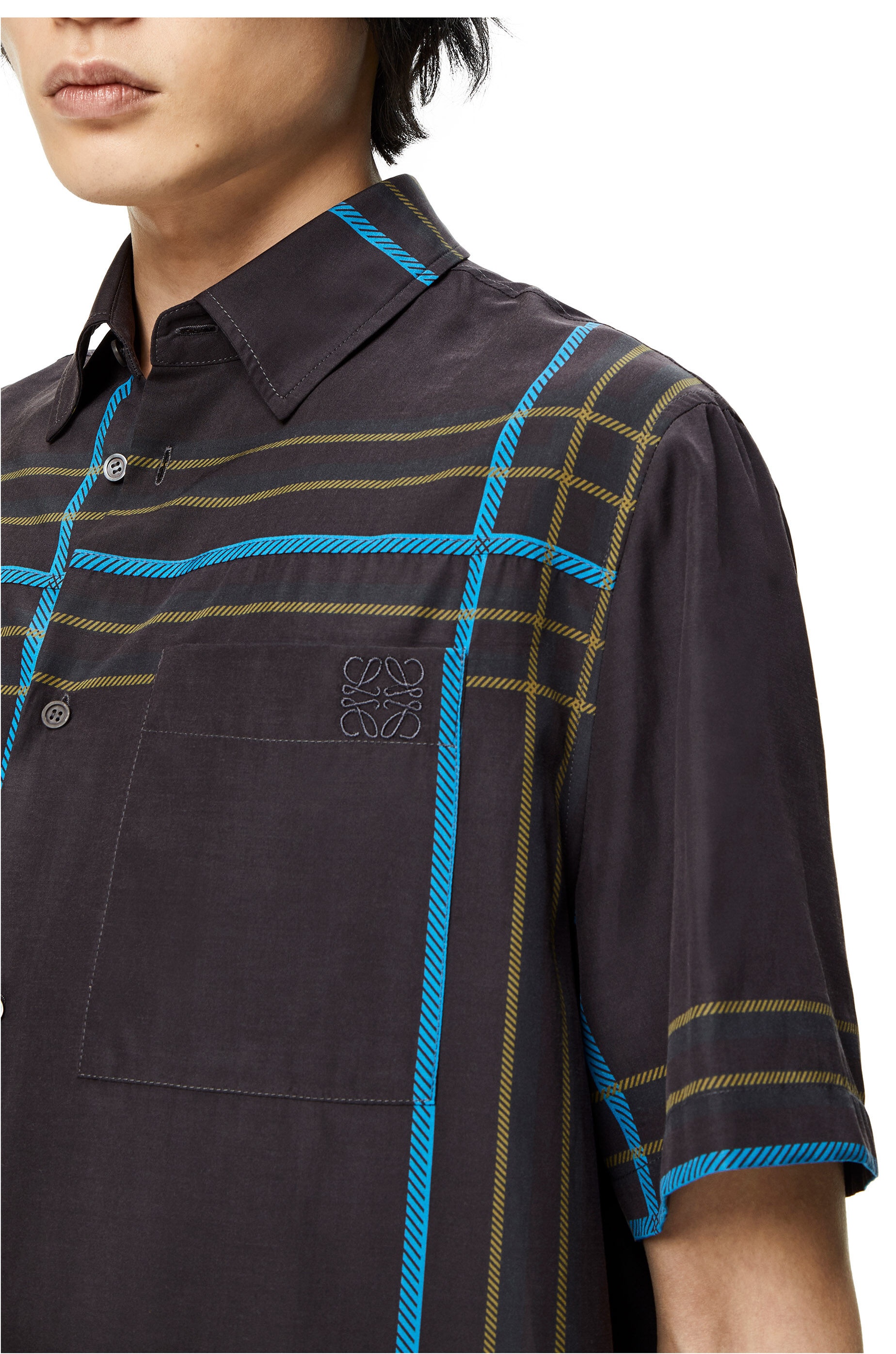 Short sleeve check shirt in silk and cotton - 5