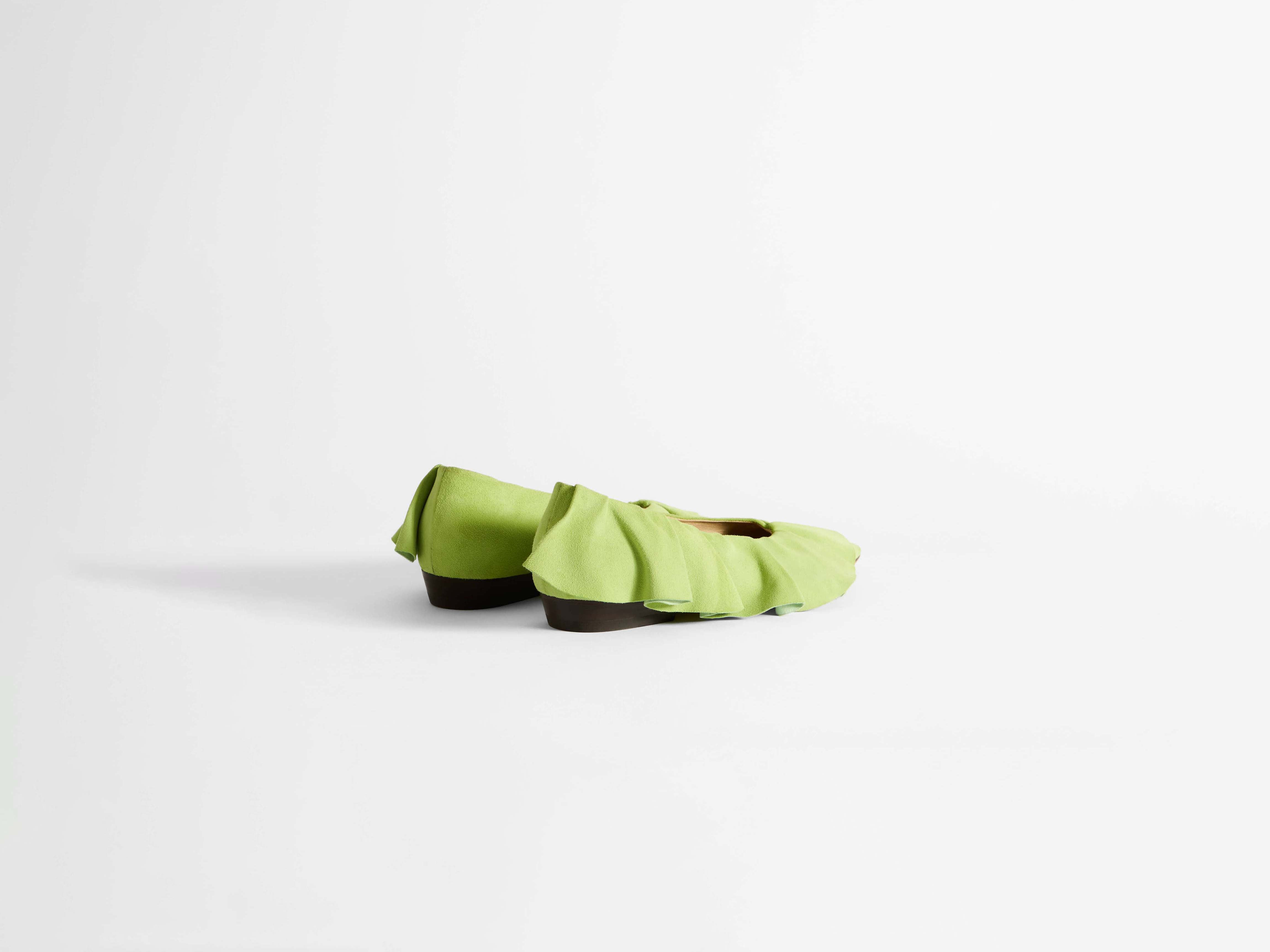 WOMENS RUFFLE BALLERINA FLATS IN LIME GREEN - 3