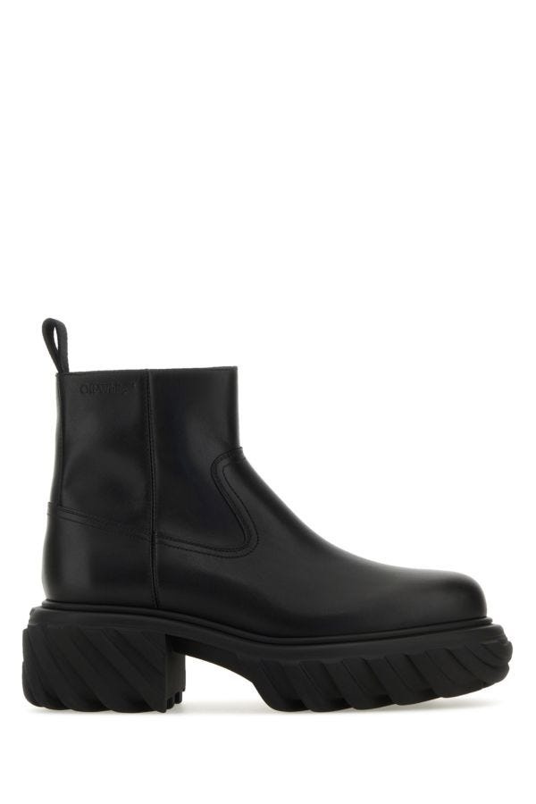 Black leather Tractor Motor ankle boots - 1