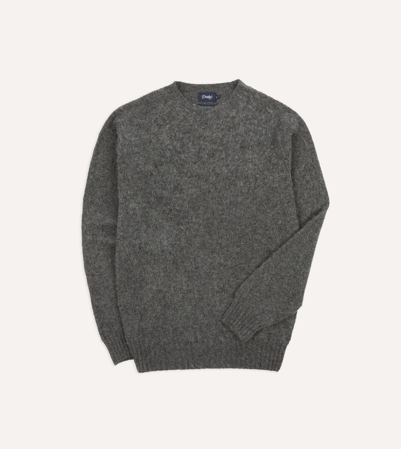 Charcoal Brushed Shetland Crew Neck Jumper - 1
