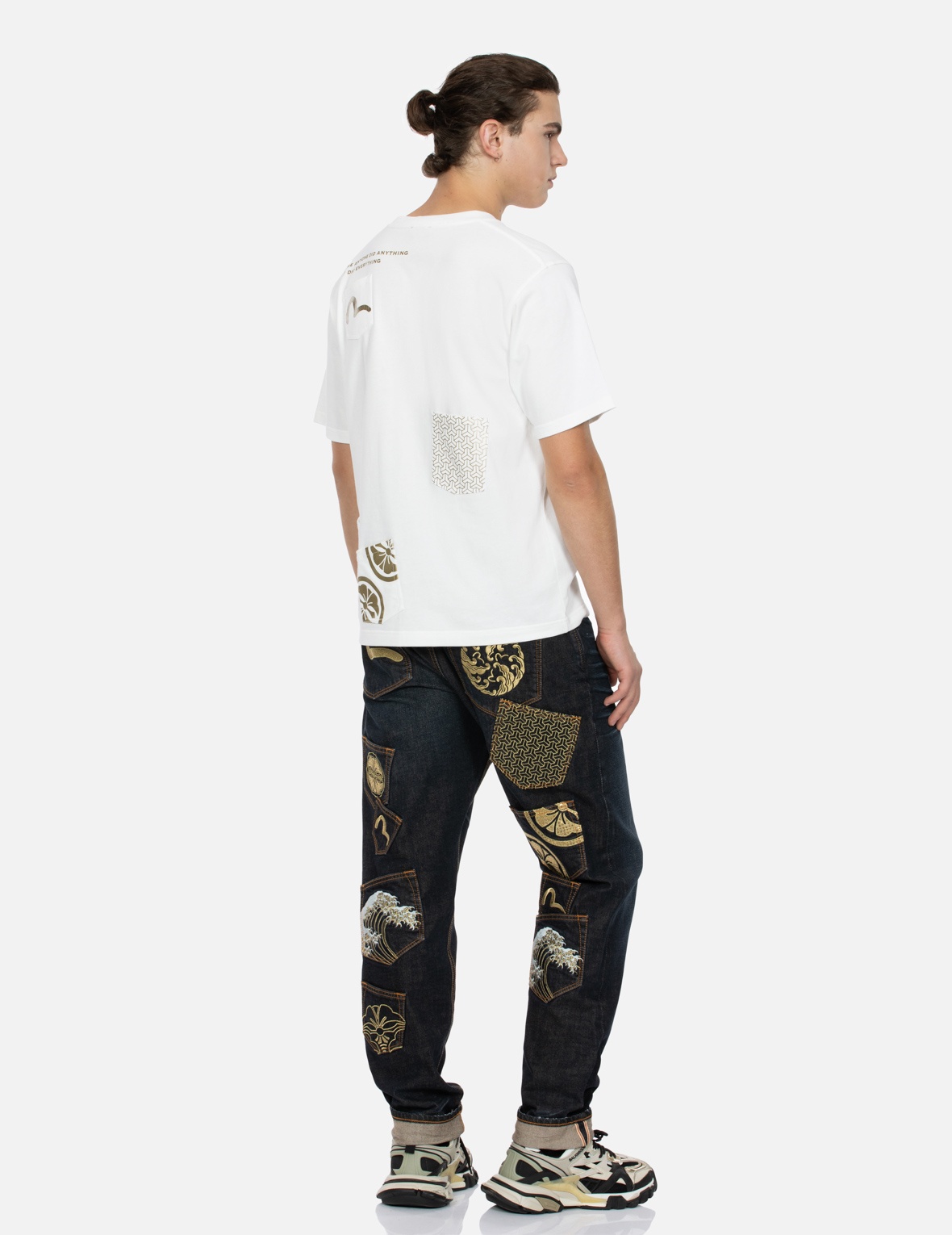 SEAGULL AND KAMON EMBROIDERY MULTI-POCKET CARROT FIT DENIM JEANS #2017 - 13