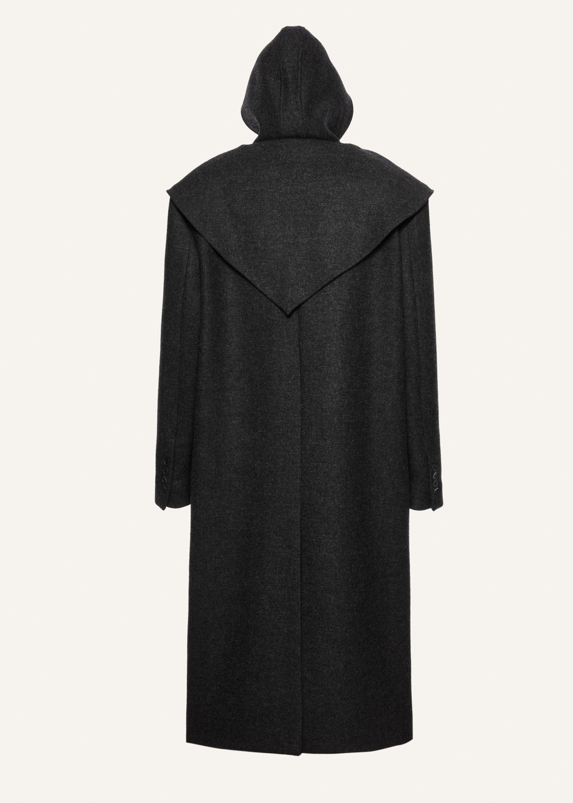 Wool cape hooded coat in dark grey - 2