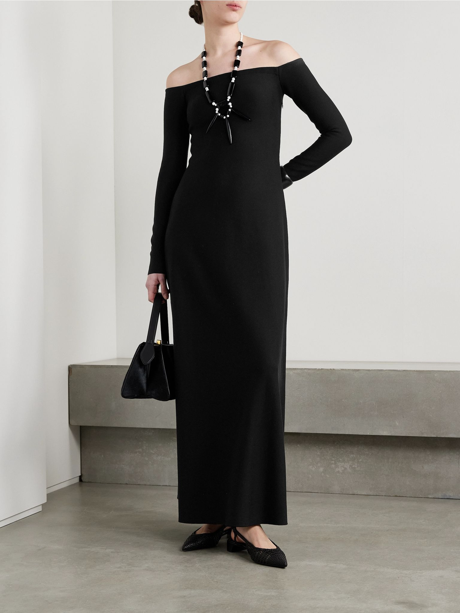 Aine off-the-shoulder silk-jersey maxi dress Black - 2