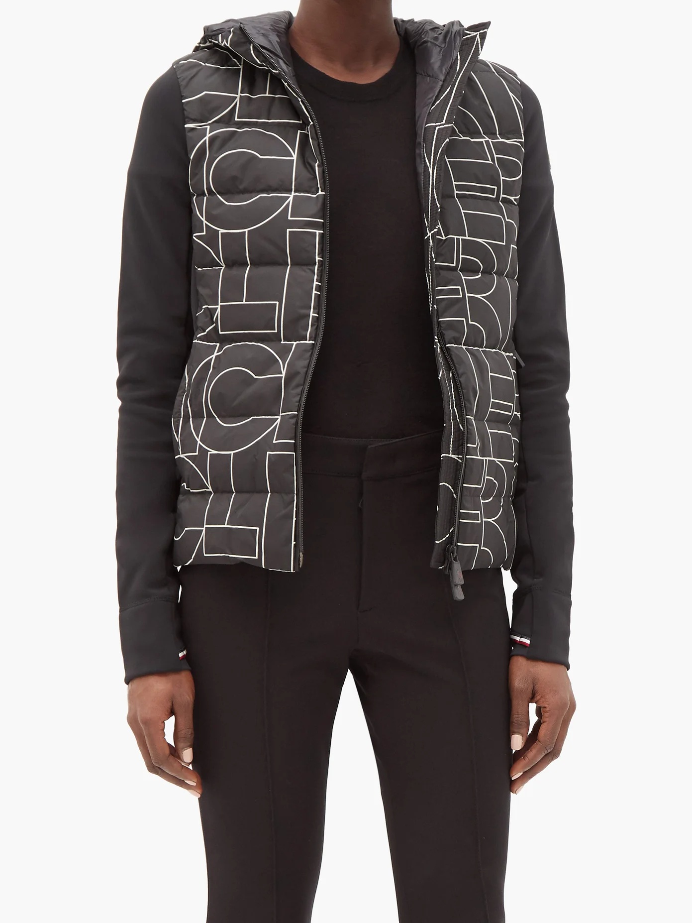 Logo-print jersey-sleeve mid-layer down jacket - 6