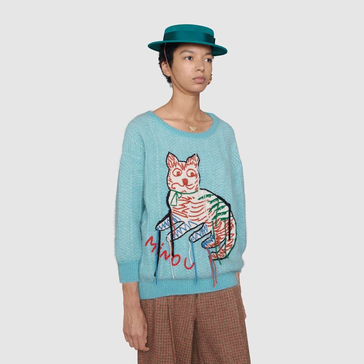 Mohair sweater with cat intarsia - 5