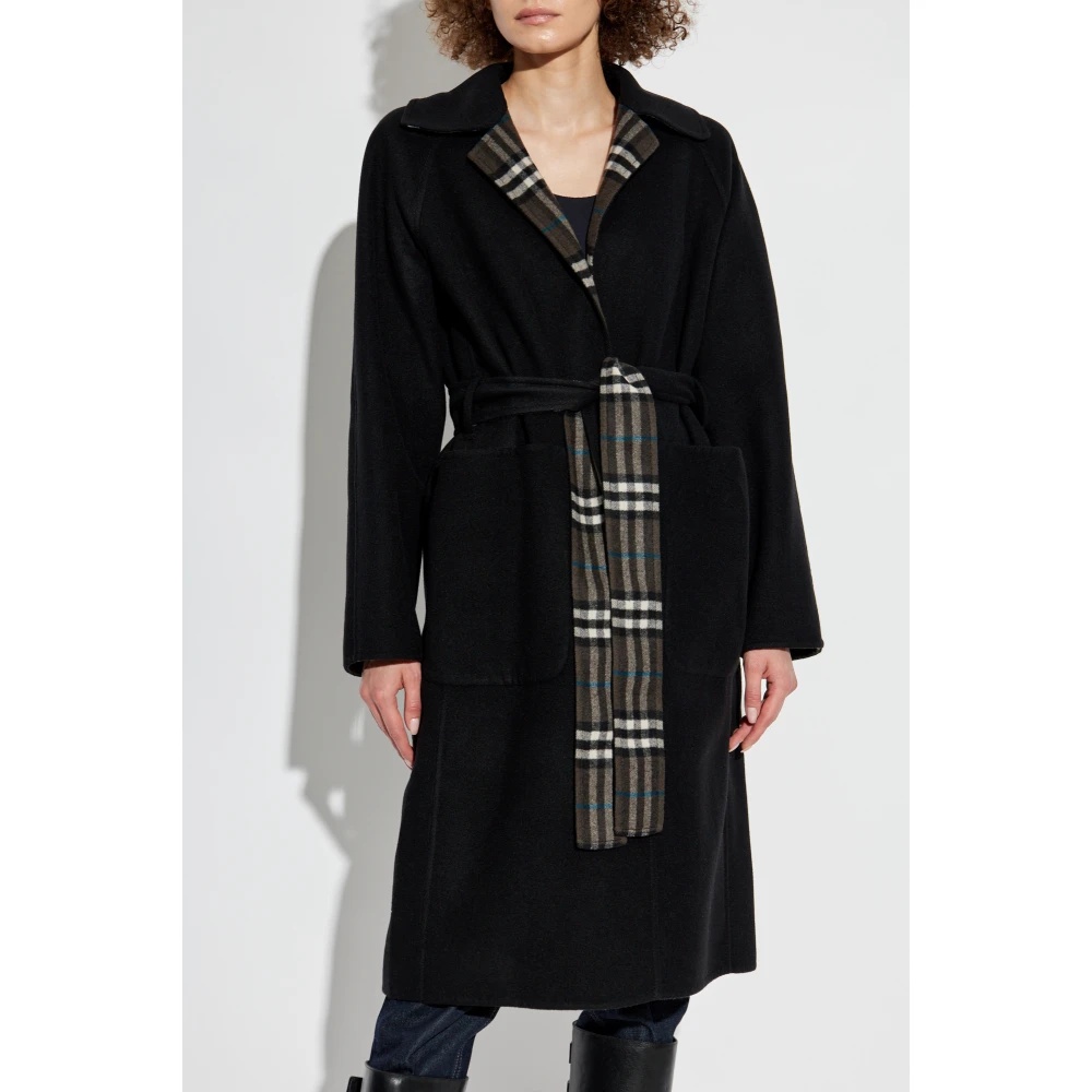 コート Burberry SS25 Black wool reversible coat (8093827 A1189) Reversible Wool Wrap Coat in Black 11/7 update title and Tab