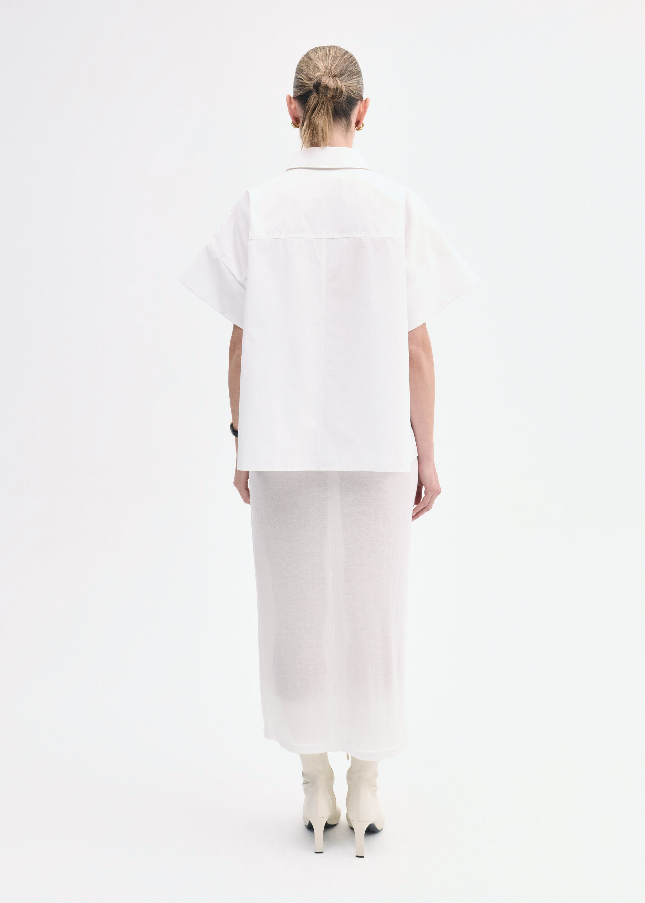 Boxy Short Sleeve Shirt in Cotton Poplin - 4