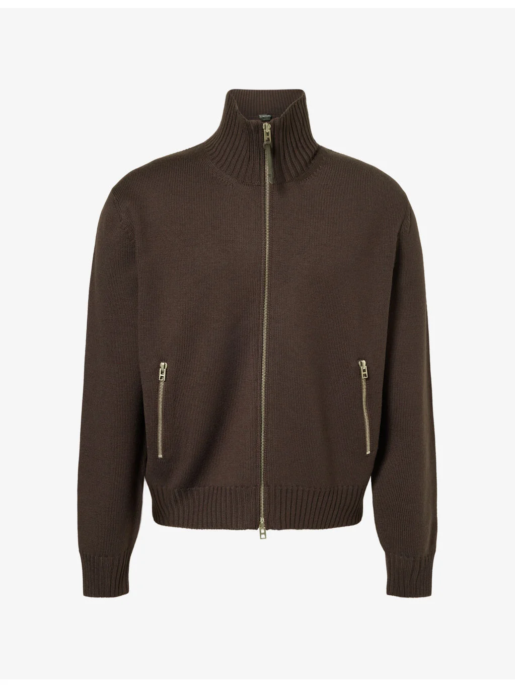 Funnel-Neck Elbow-Patch Wool Cardigan - 1