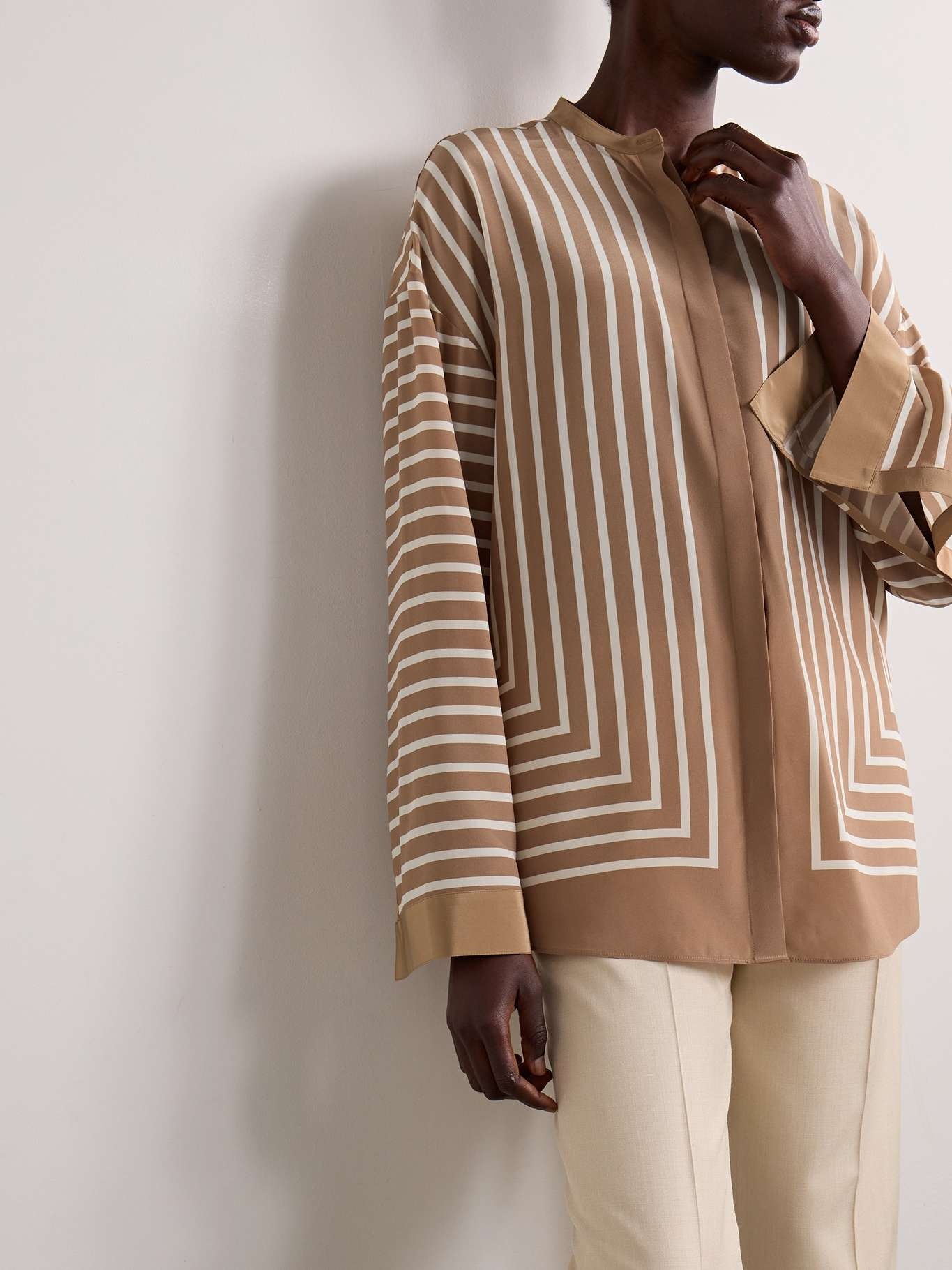 Striped silk-crepe blouse - 3