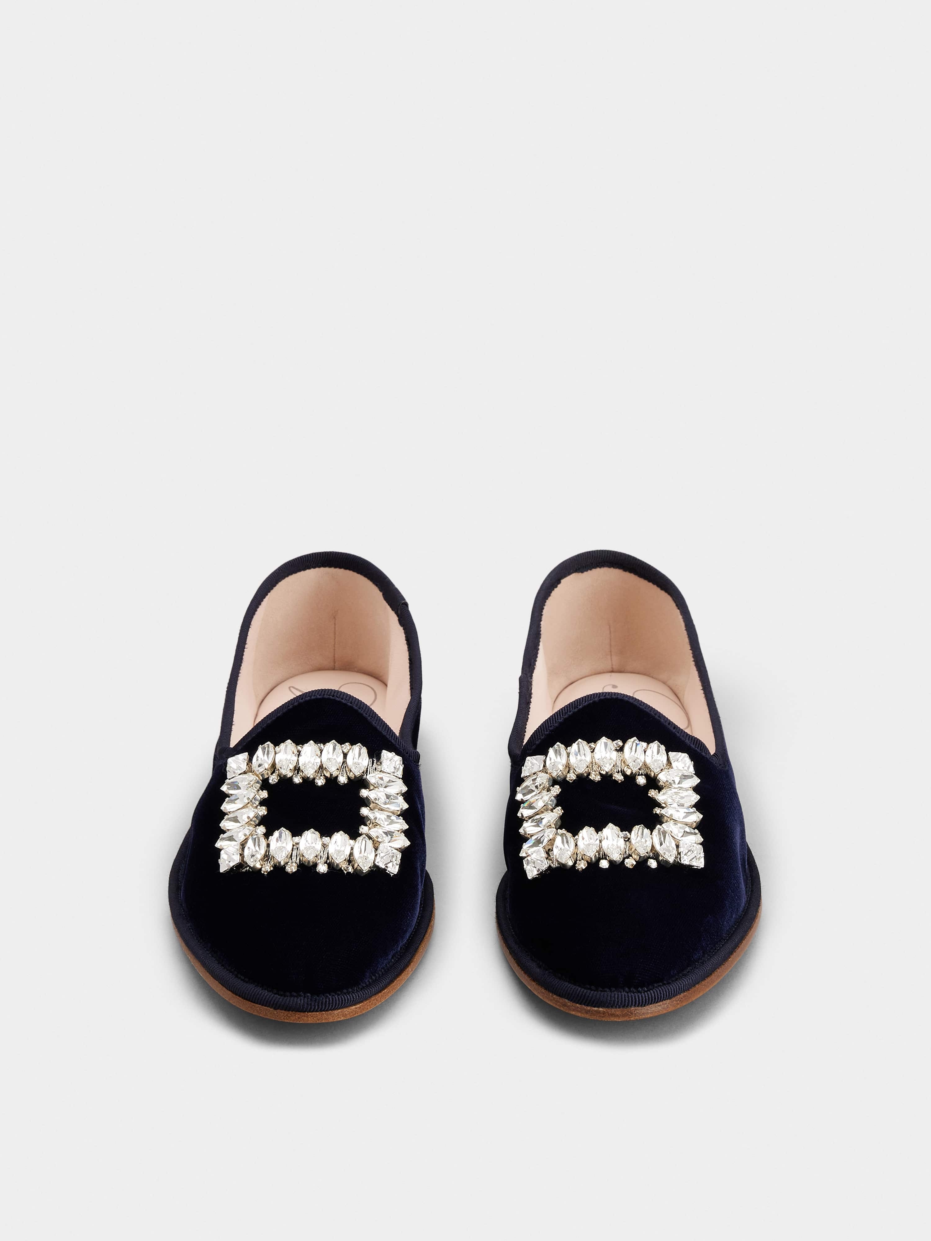 Babby Viv' Embroidered Rhinestone Buckle Slippers in Velvet - 7