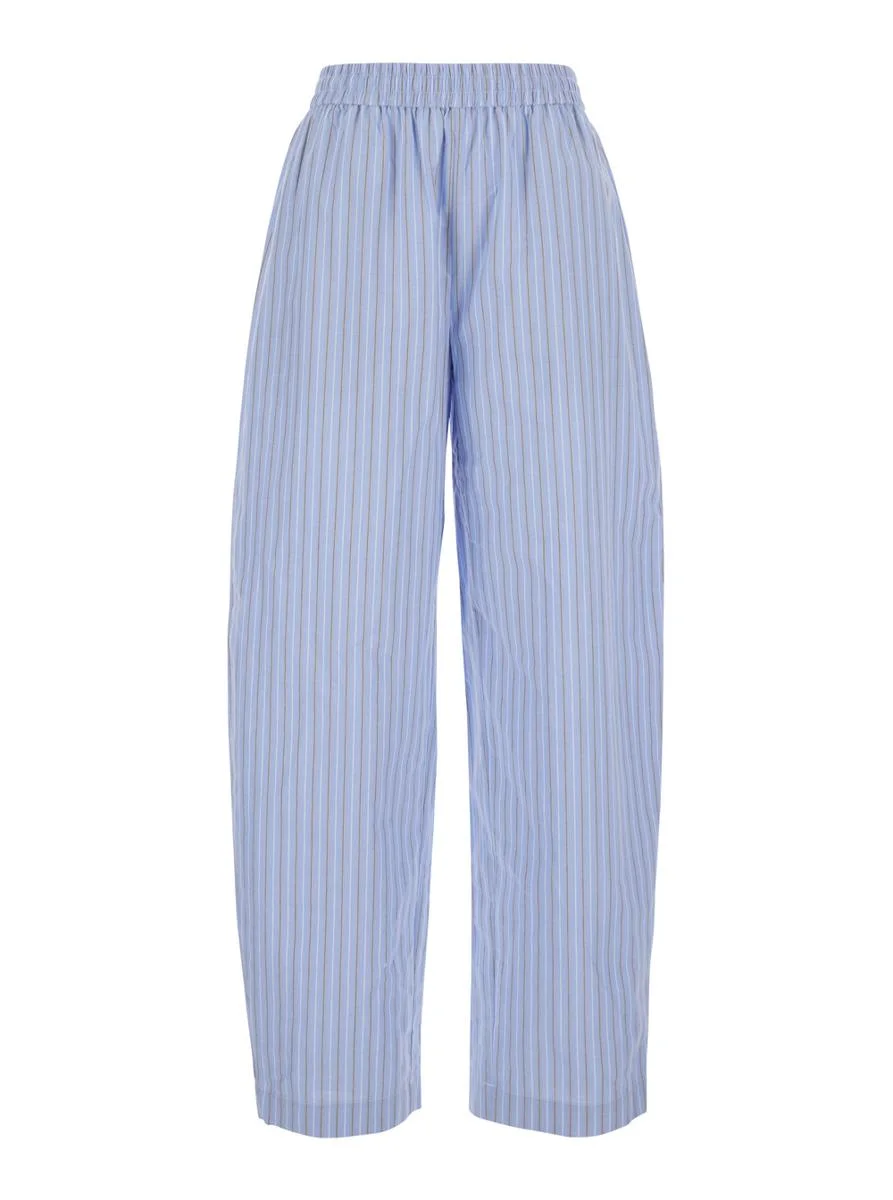Rotate Birger Christensen Light Blue Pants Witth Striped Design And Elastic Waist In Cotton Poplin W - 1