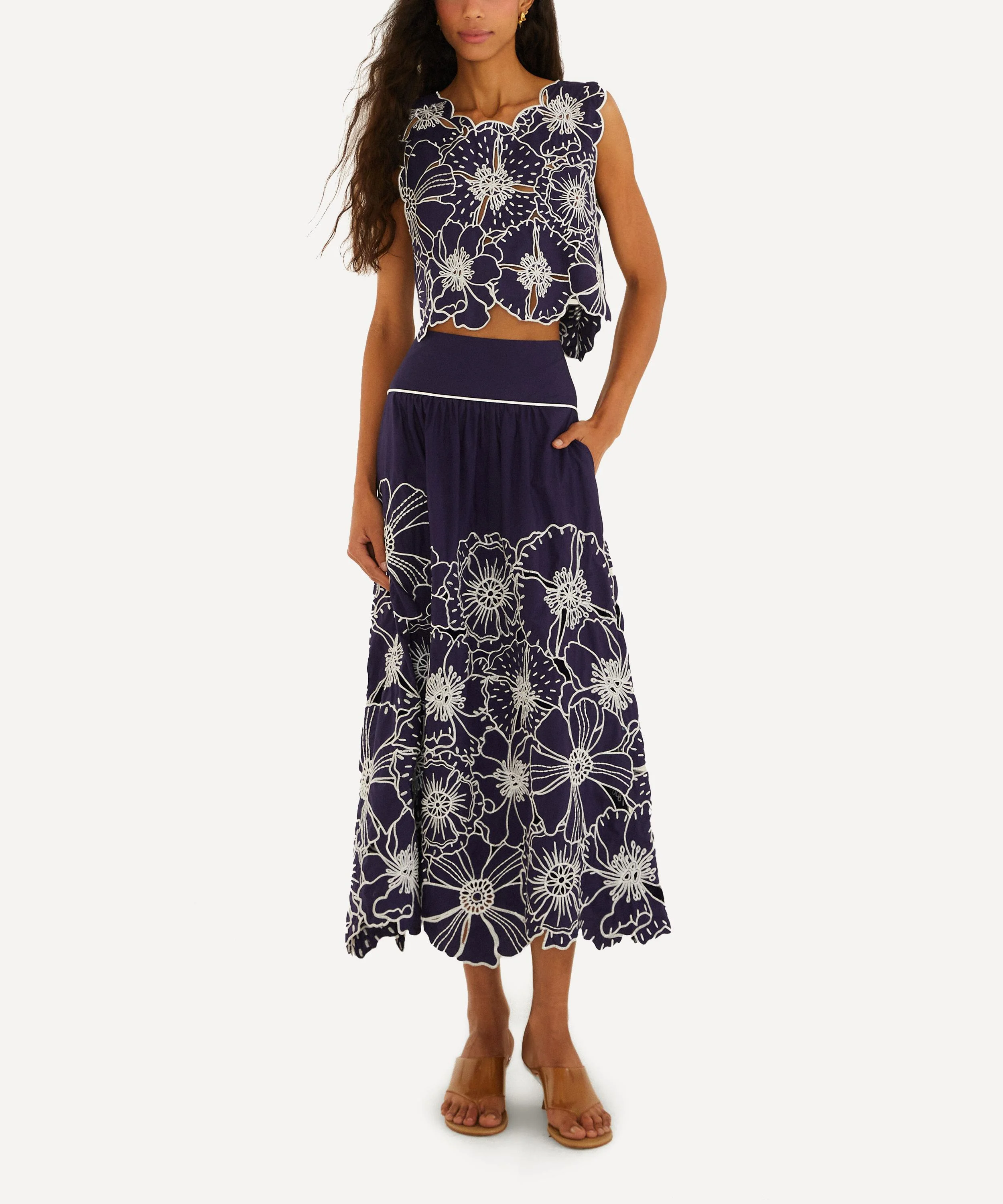 Blue Flowers Richelieu Cotton Crop Top - 1