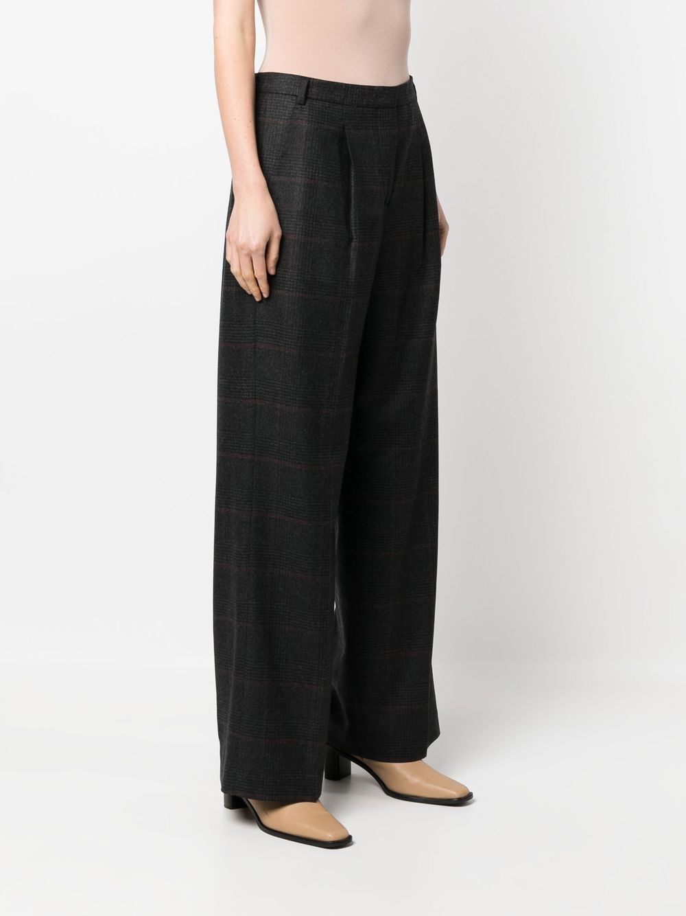 check-pattern wide-leg trousers - 3