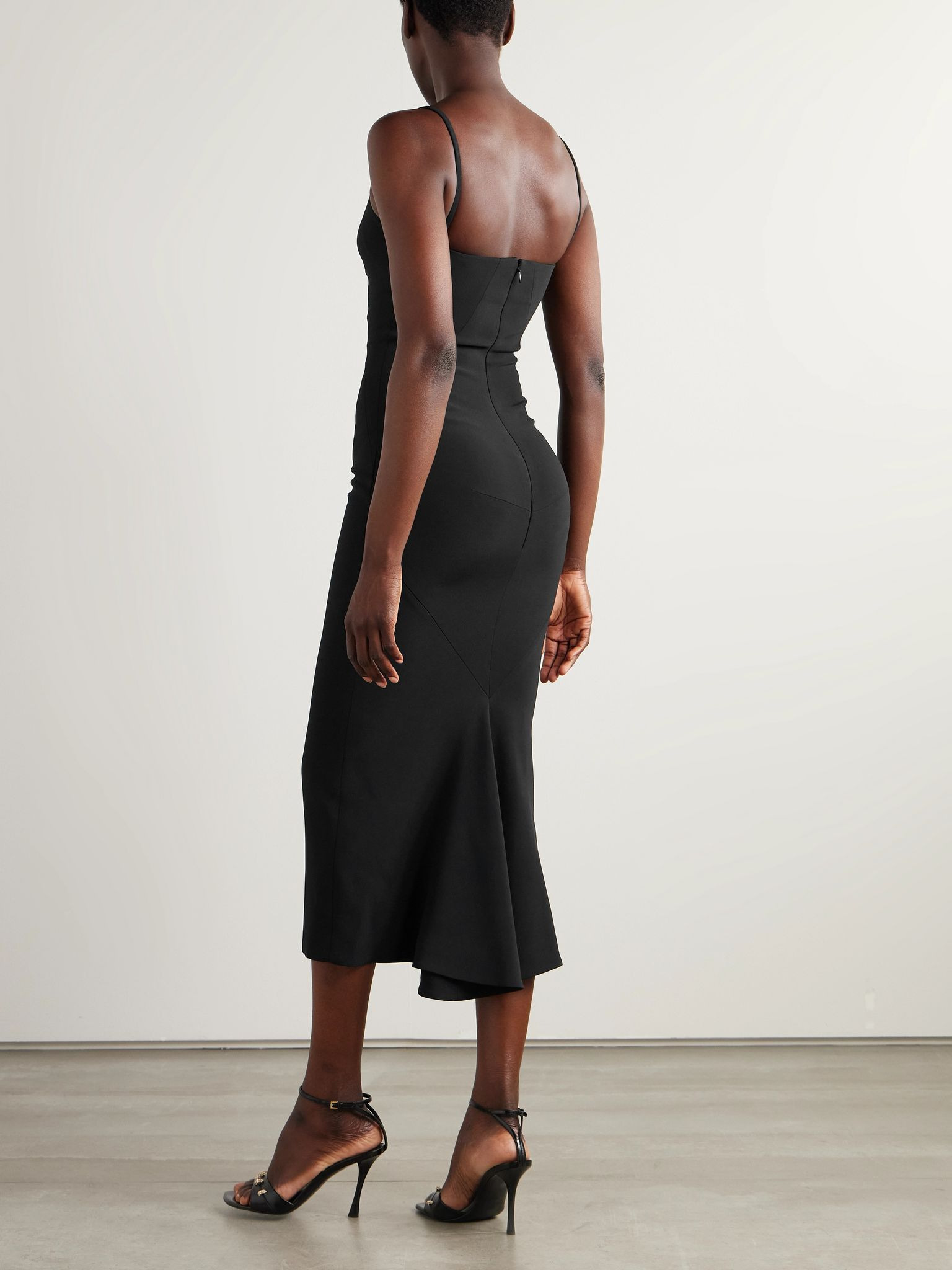 Draped cady midi dress Black - 3