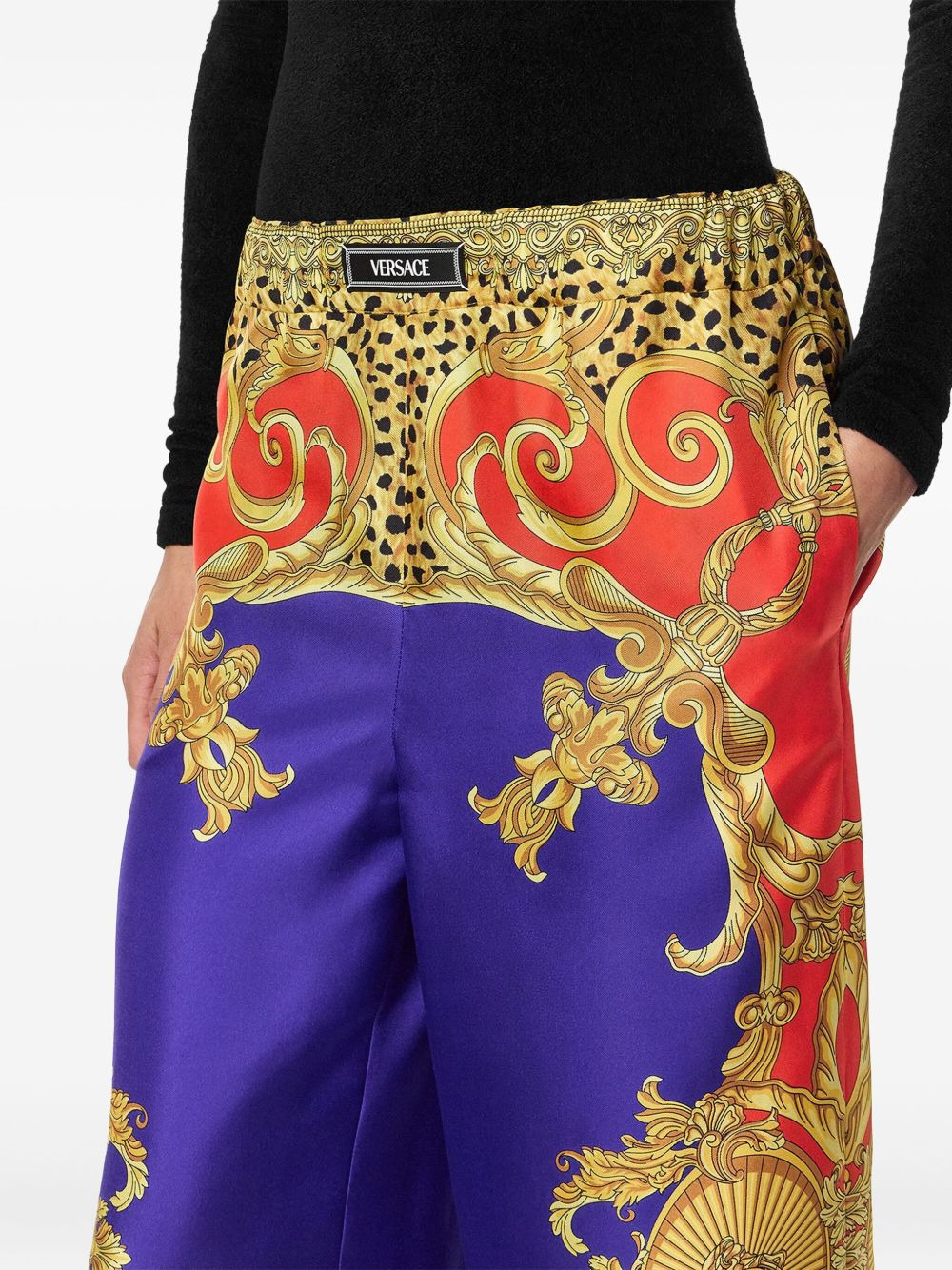 baroque-print elastic-waist trousers - 5