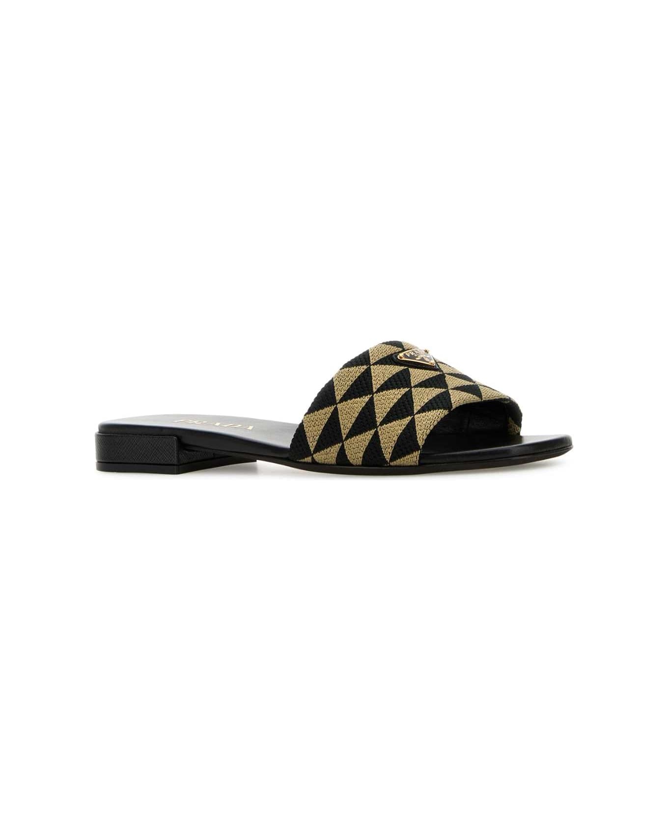 サンダル・ミュール PRADA Embroidered fabric slippers (1XX637FA0103LK6 F0Y30) Black/Beige Embroidered fabric slides | PRADA
