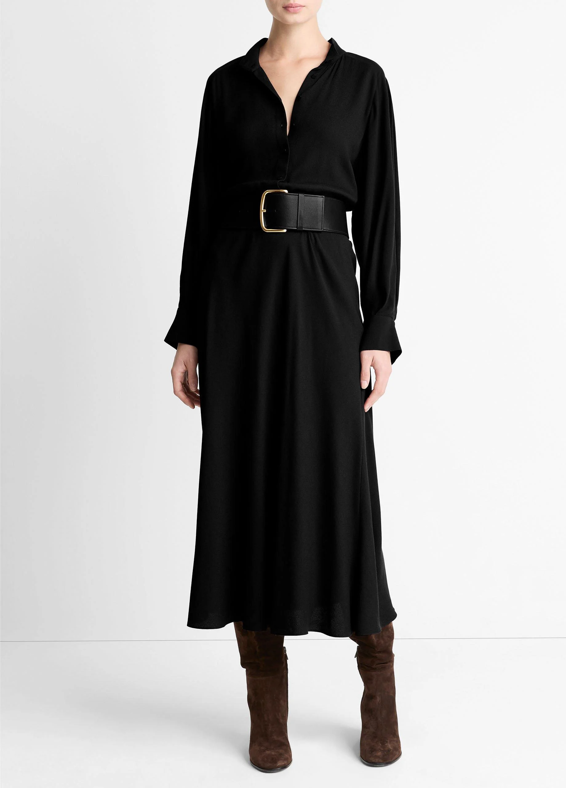 Crepe Collar-Stand Shirt Dress - 1