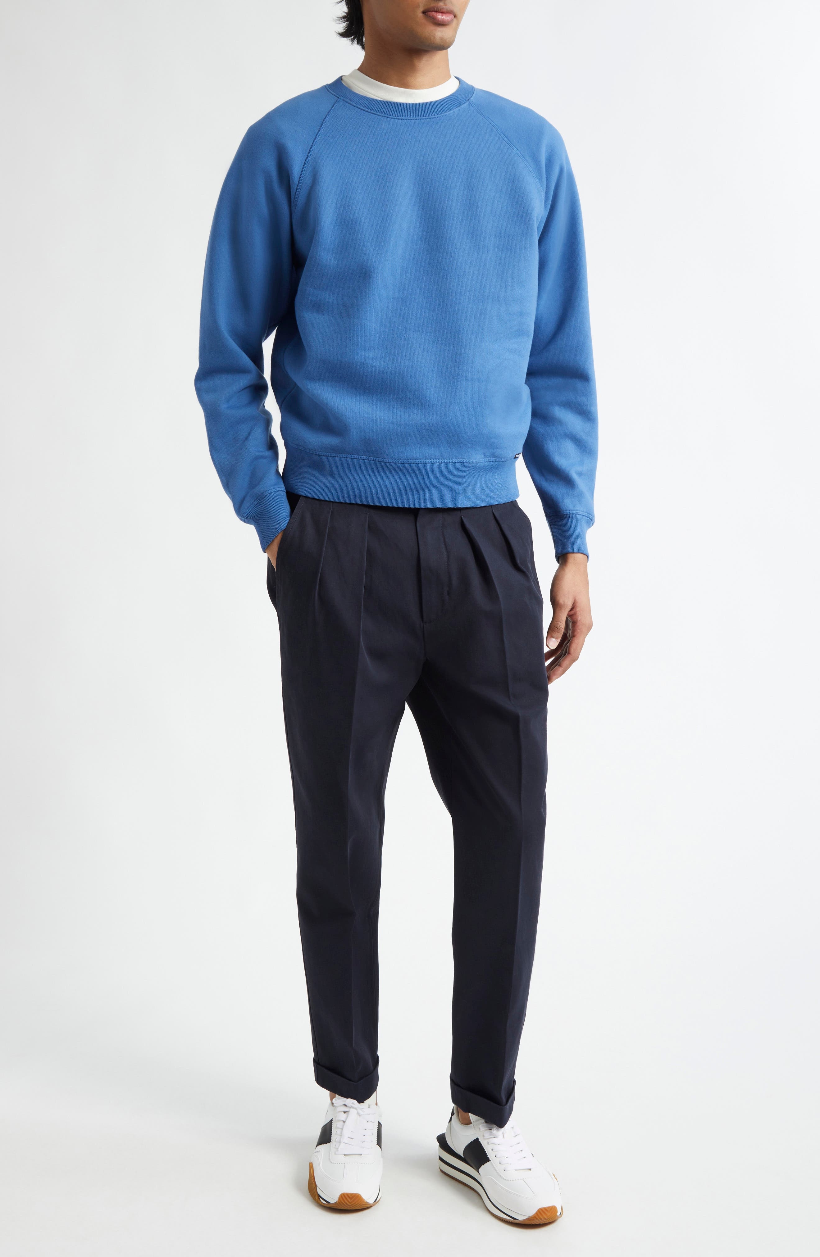 TOM FORD Felpa Garment Dye Crewneck Sweatshirt in Hb532 Denim Blue at Nordstrom - 7