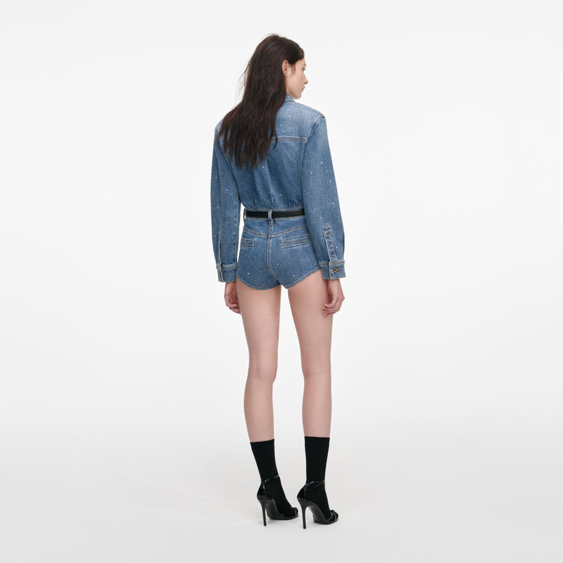 self-portrait Rhinestone Denim Playsuit outlook
