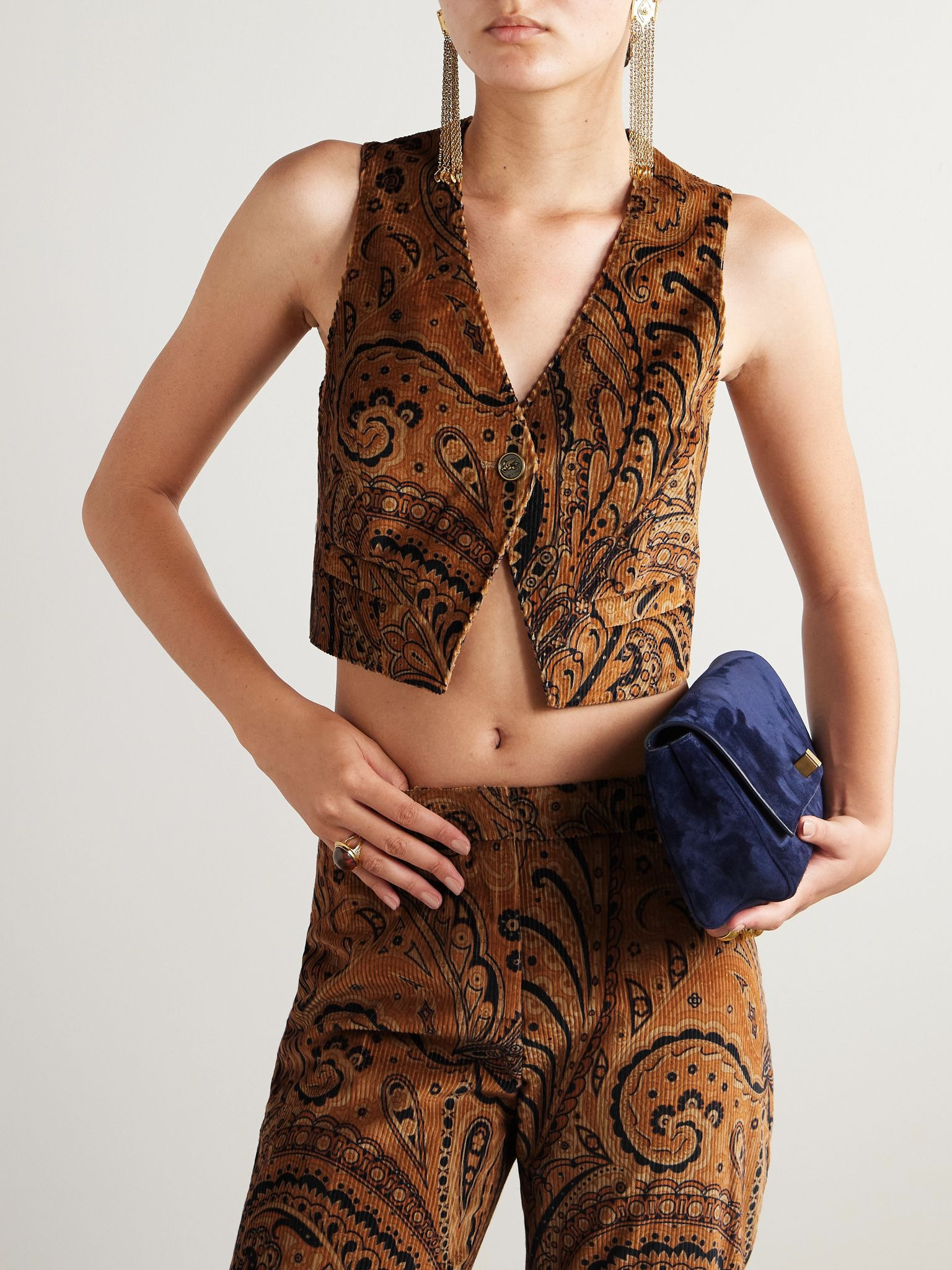 Paisley-print cotton-blend corduroy vest Brown - 3