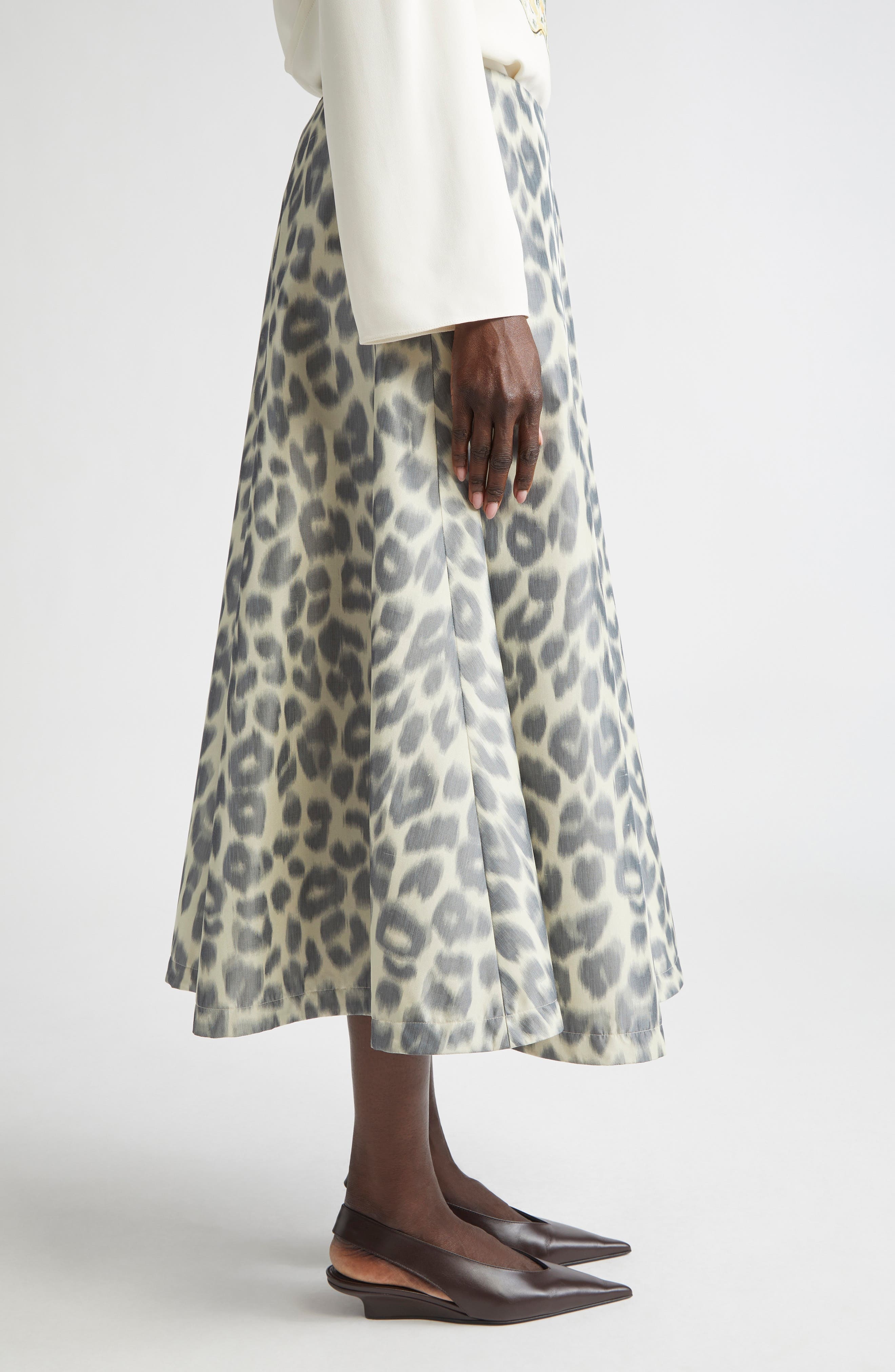 Altuzarra Varda Leopard Print A-Line Midi Skirt in Antique Pearl Leopard at Nordstrom - 4