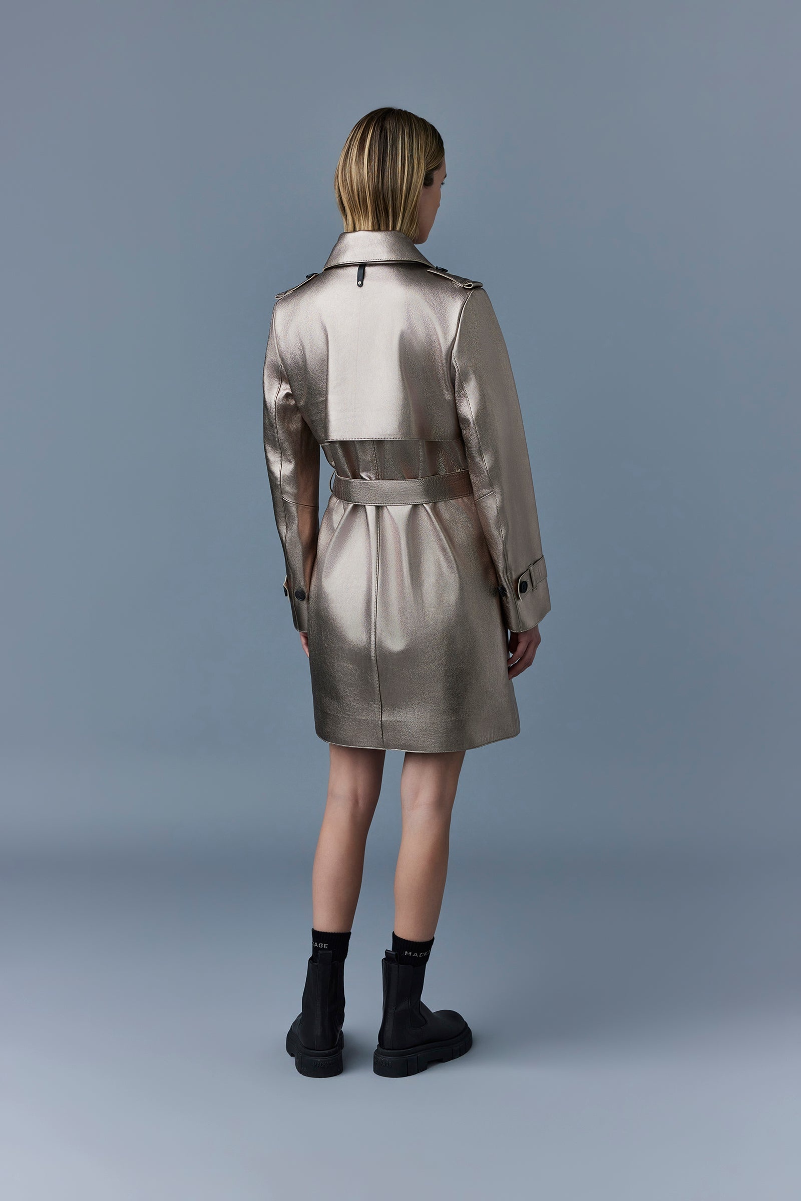 MELY Long Leather Trench Coat - 4
