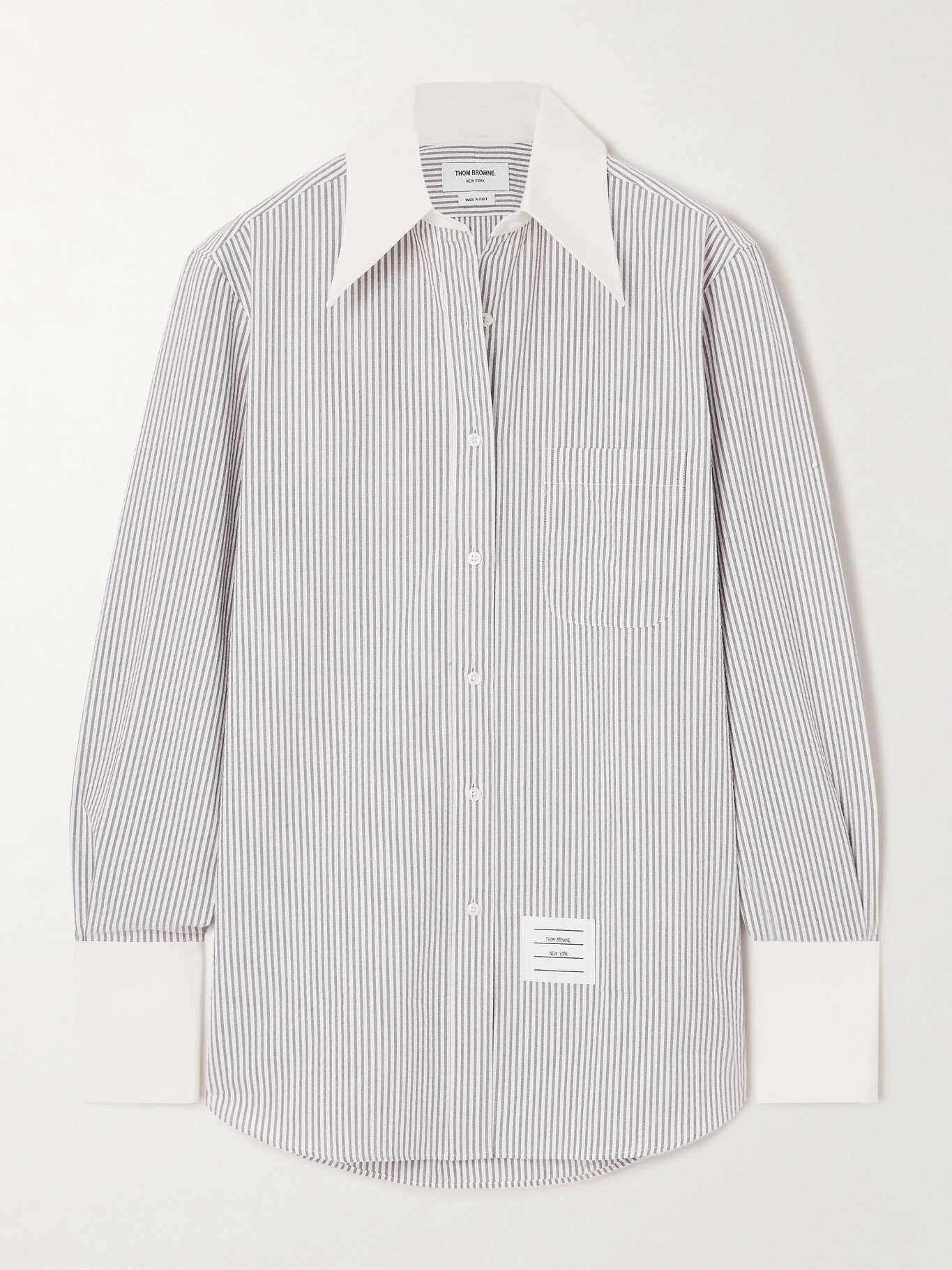 Striped poplin-trimmed cotton seersucker shirt - 1