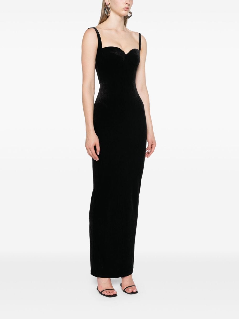 bustier-neckline velvet gown - 3