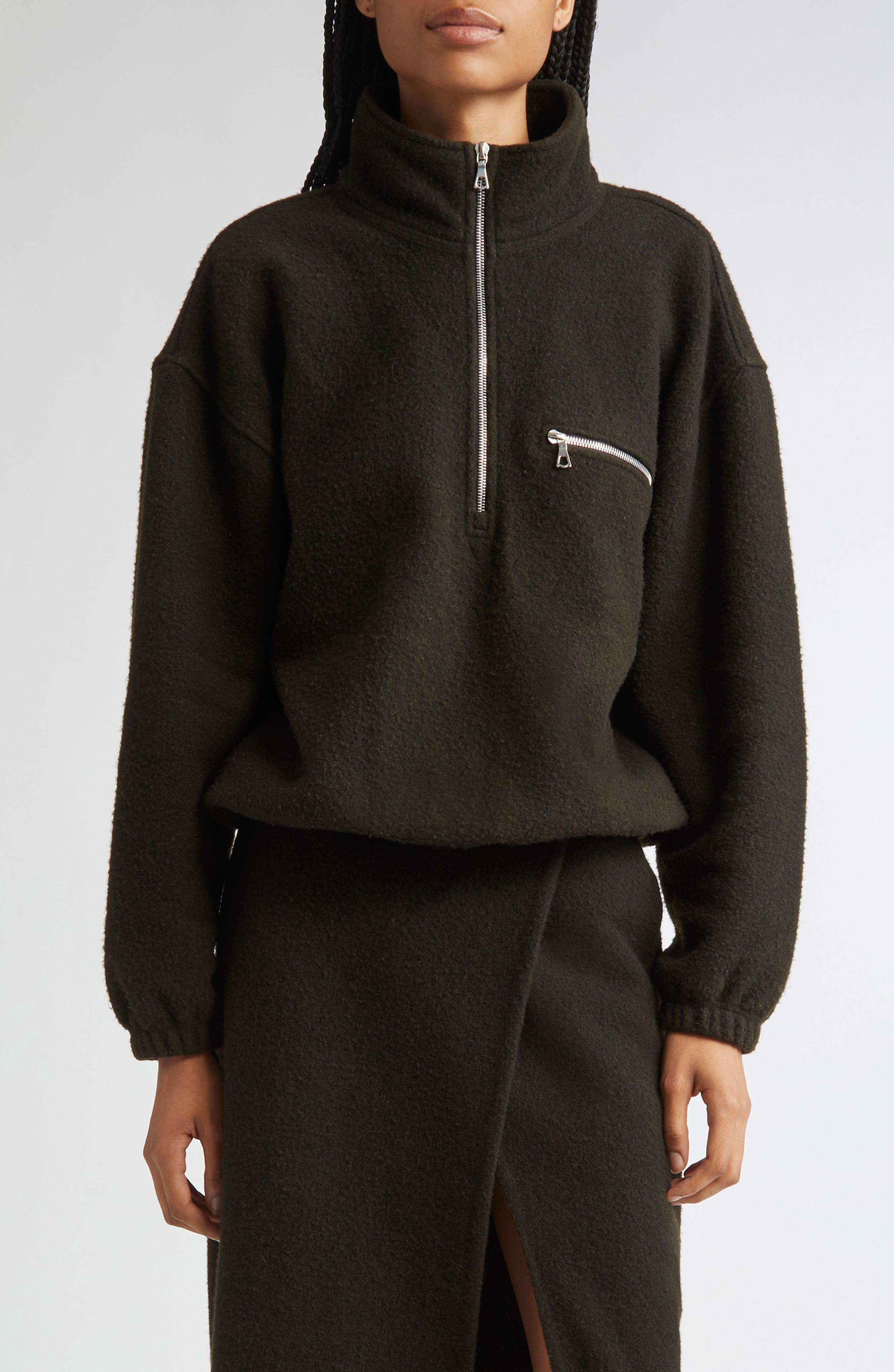 RIER Wool Fleece Half Zip Sweatshirt in Tourbe Fleece at Nordstrom - 1