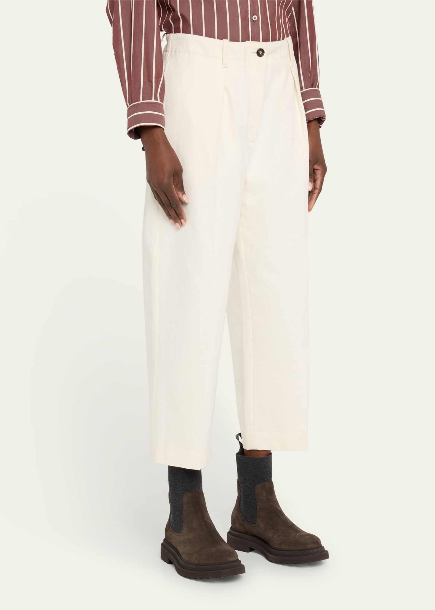 Creased Square Cotton Wool Chino Pants - 4