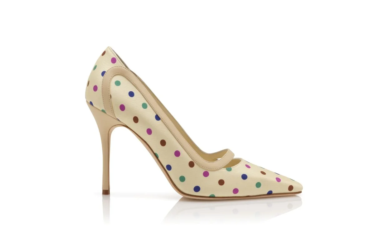 Cream Silk Polka Dot Detail Pumps - 1