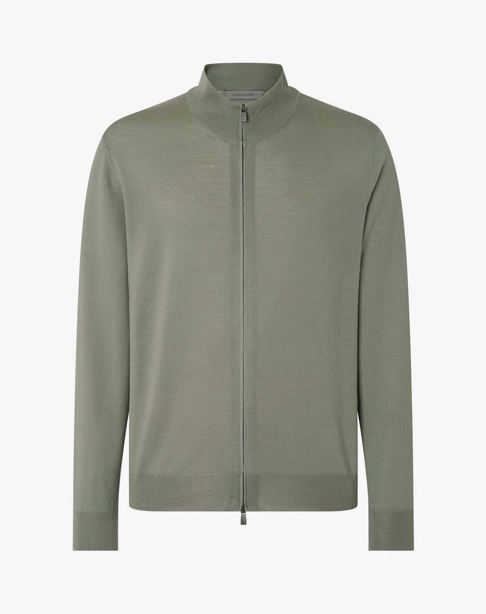 Green full-zip pure merino wool sweatshirt - 1