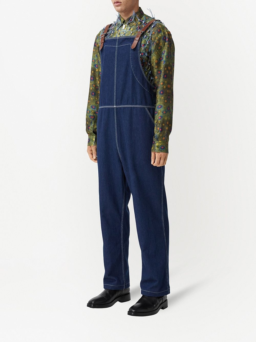 topstitch denim jumpsuit - 3