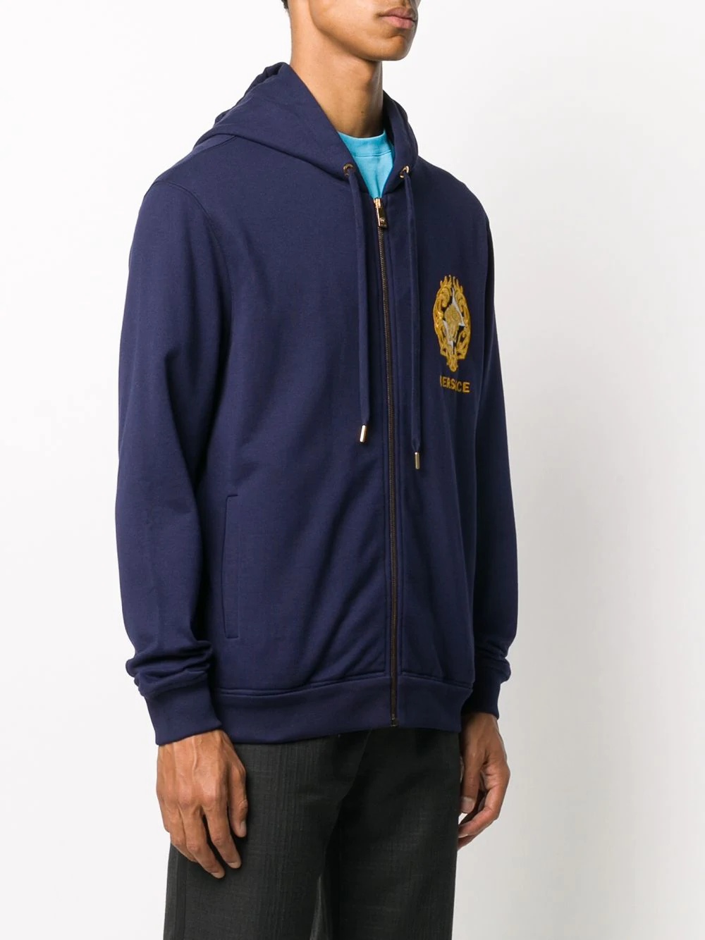 Medusa embroidery zip-up hoodie - 3