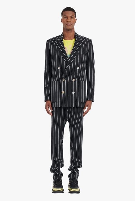 Black and white striped cuprammonium blazer with double-breasted buttoned fastening - 4