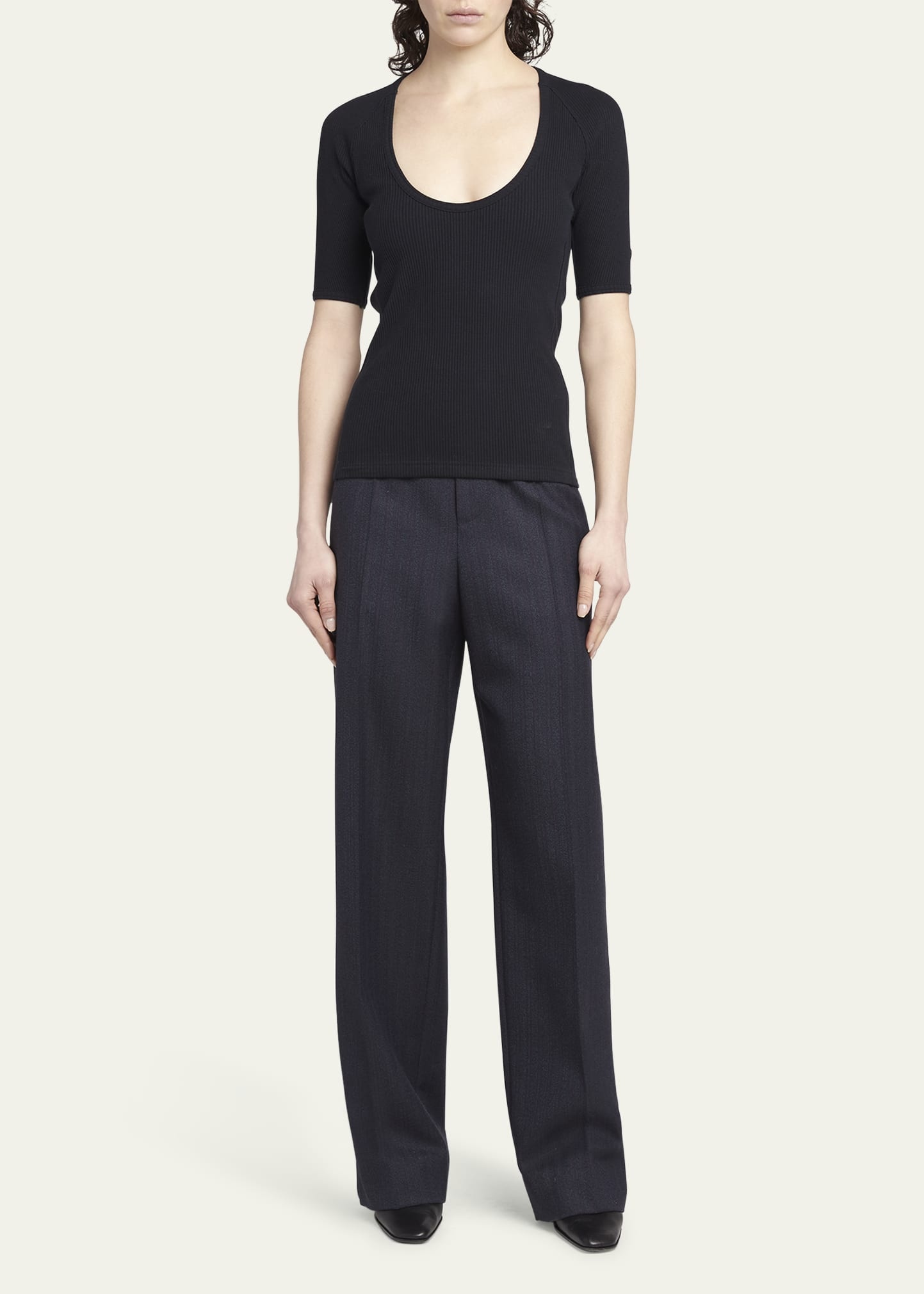 Ribbed Compact Cotton Jersey Top - 2