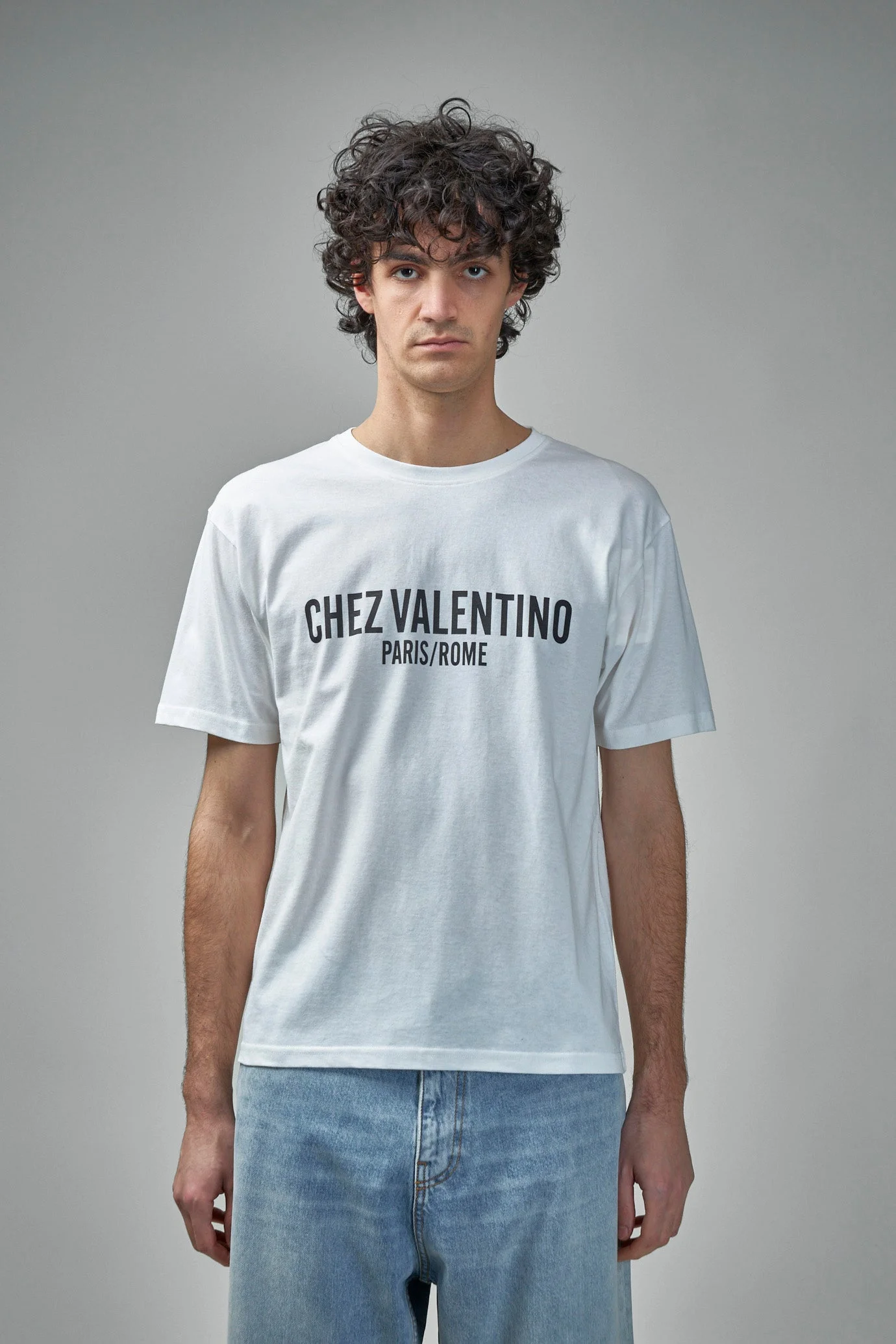 Cotton T-Shirt with Chez Valentino Print - 1
