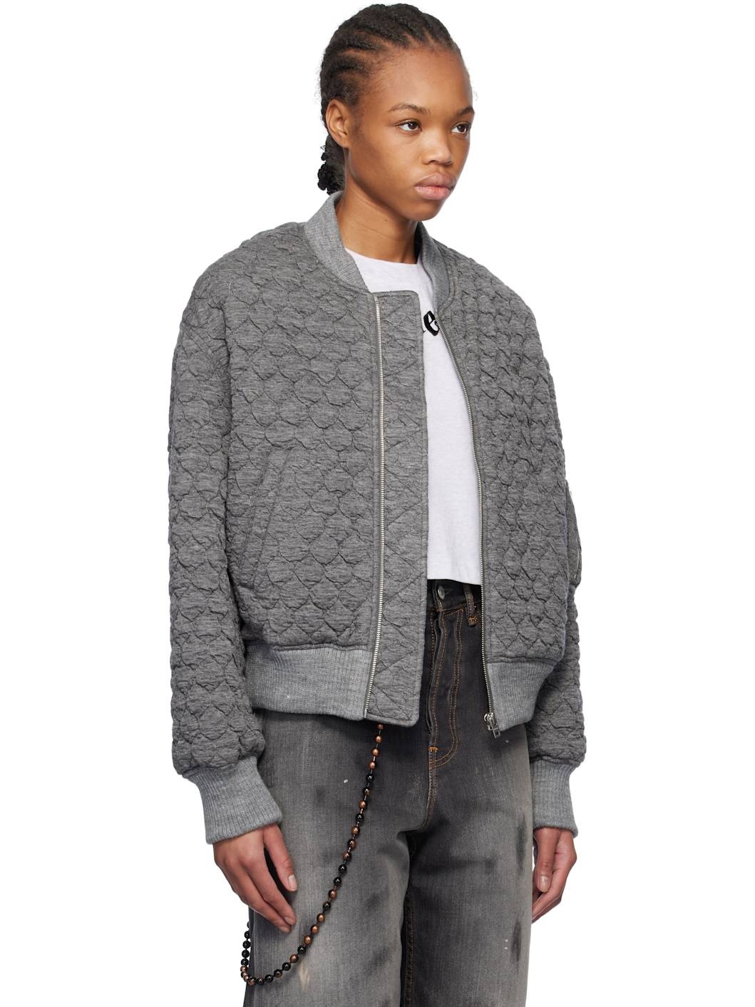 Gray Quilted Bomber Jacket - 2