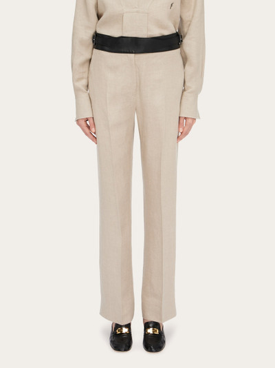 FERRAGAMO Linen trouser with eco-leather belt outlook