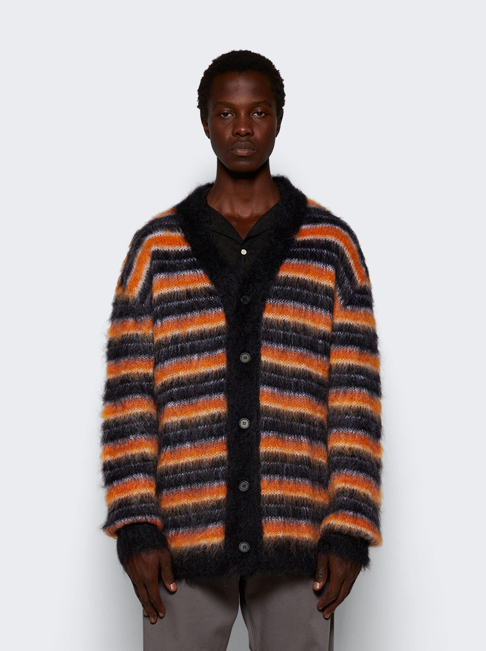 Striped Mohair Cardigan Black - 3
