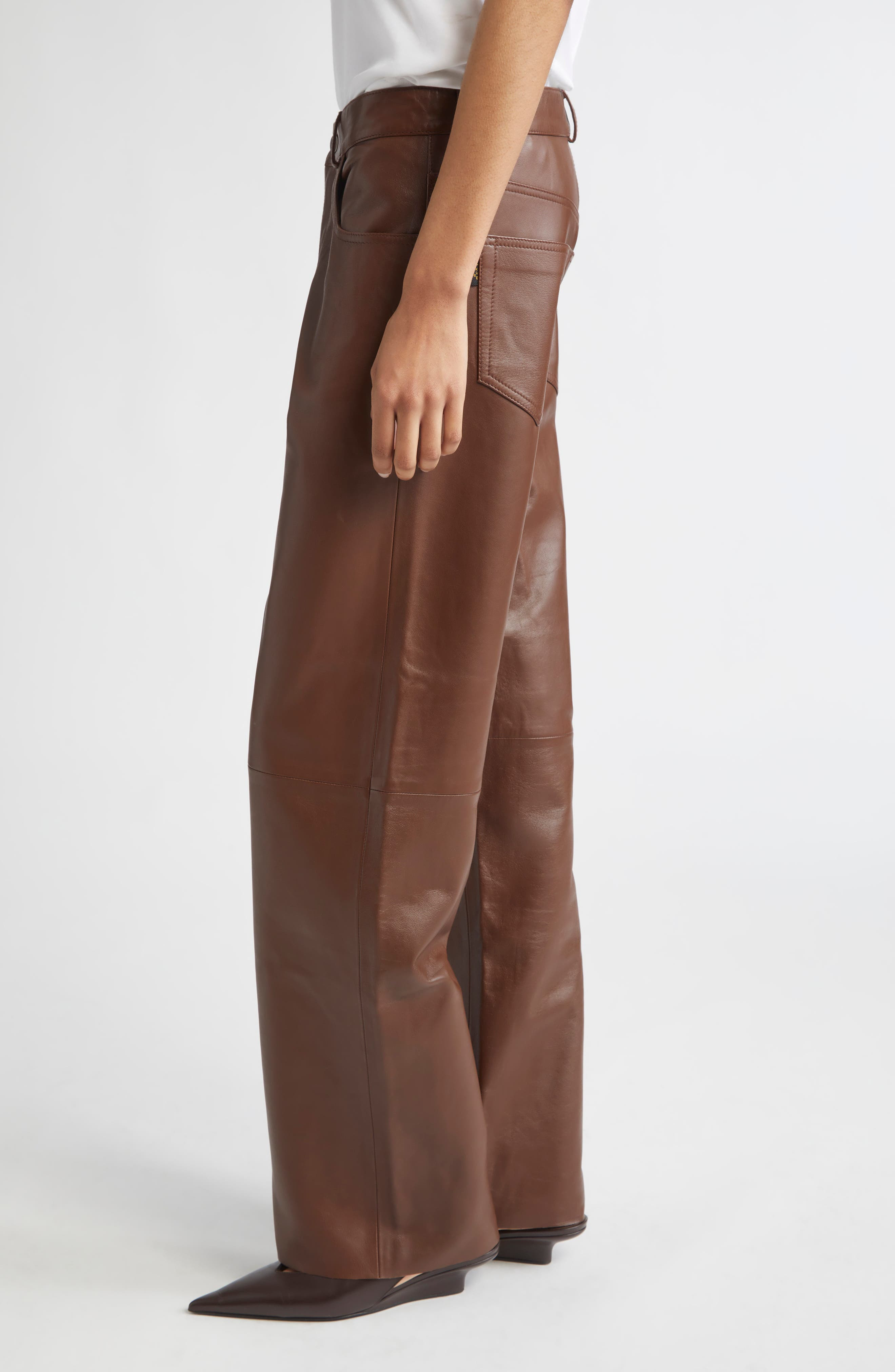 Haikure Bonnie Lambskin Leather Pants in Chocolate at Nordstrom - 3
