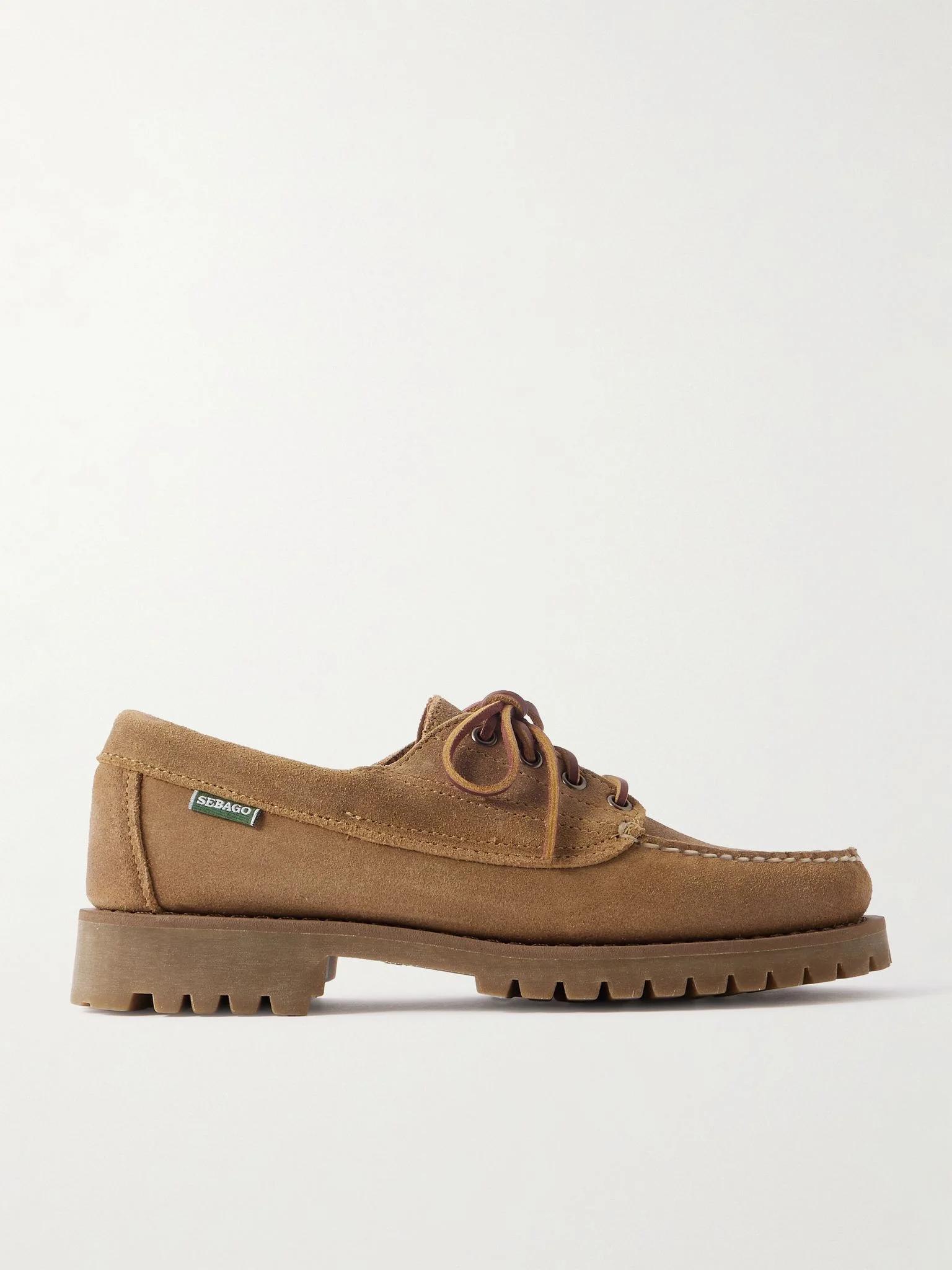 Askook Leather-Trimmed Waxed-Suede Boat Shoes Beige - 1