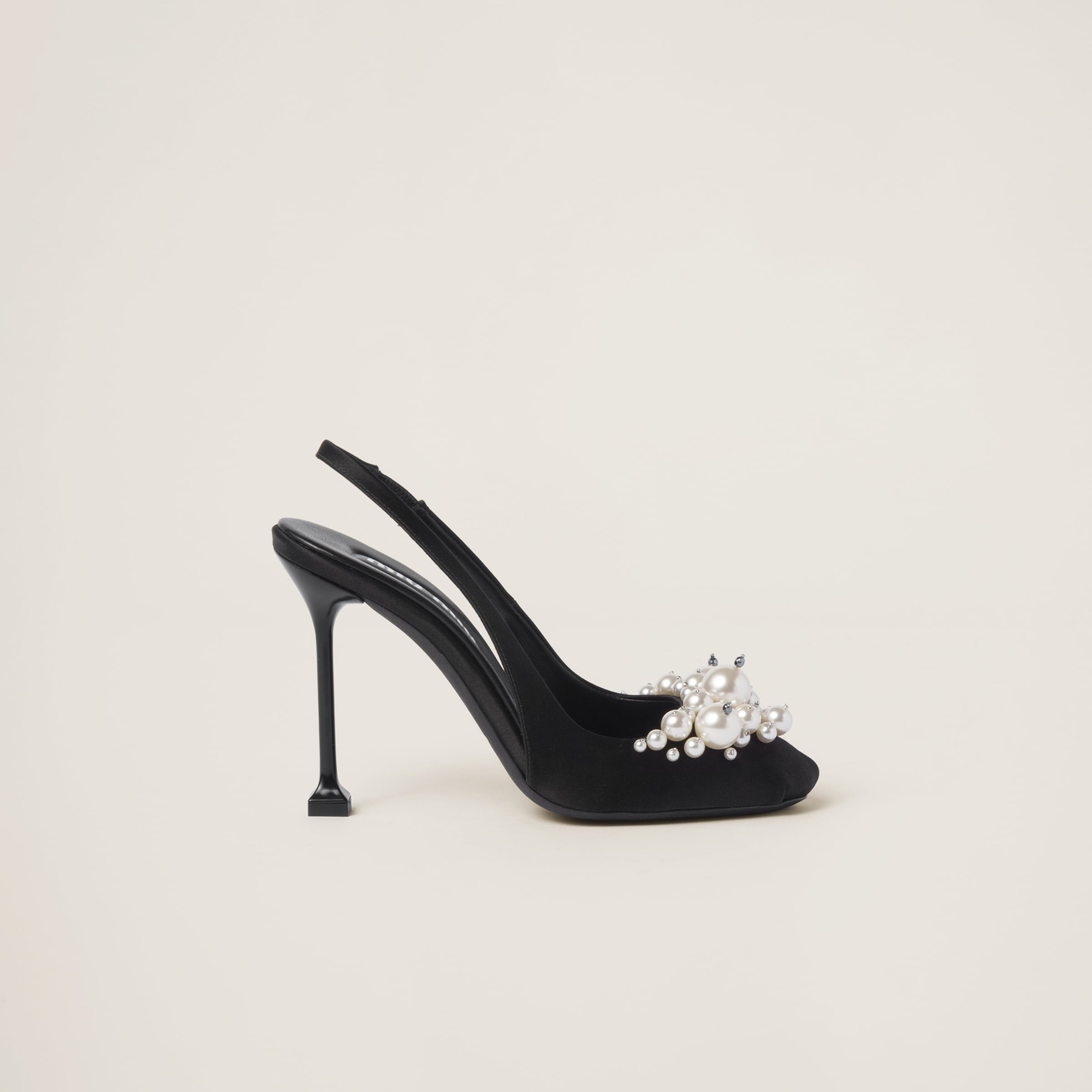 Miu Miu pearl-embellished satin slingback pumps | farfetch