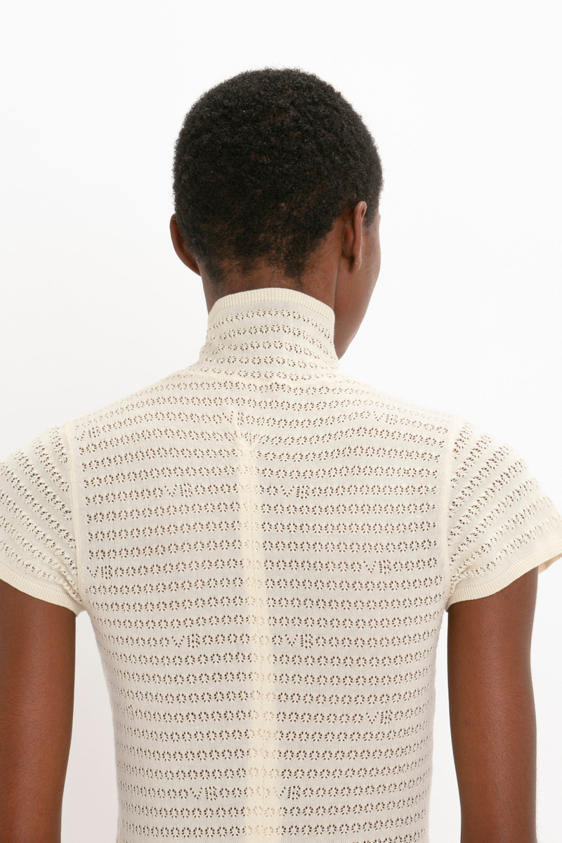 Polo Neck Knitted T-Shirt In Cream 5