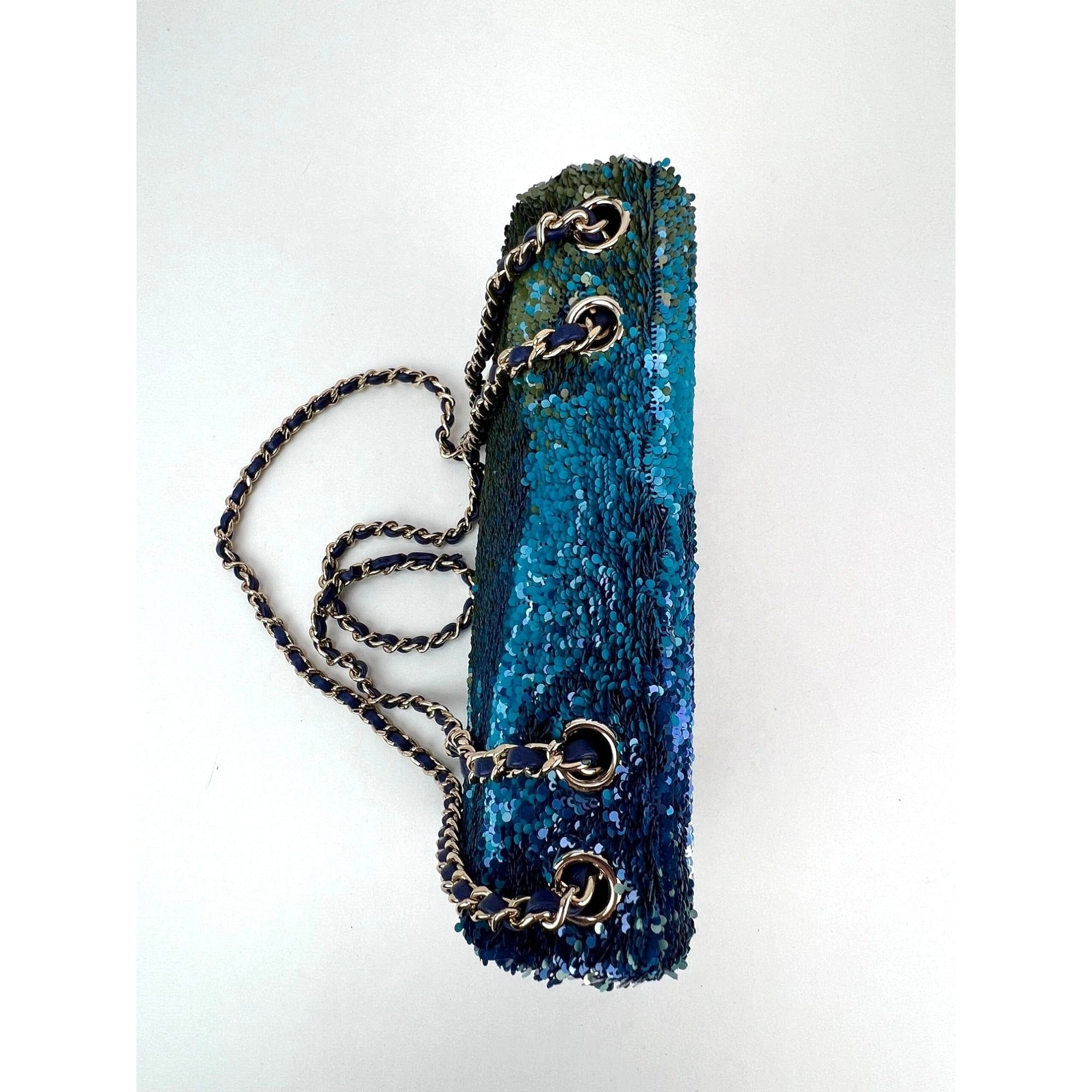 Chanel Shaded Sequins Mini Flap Green, Blue, black Shoulder Bag - 13