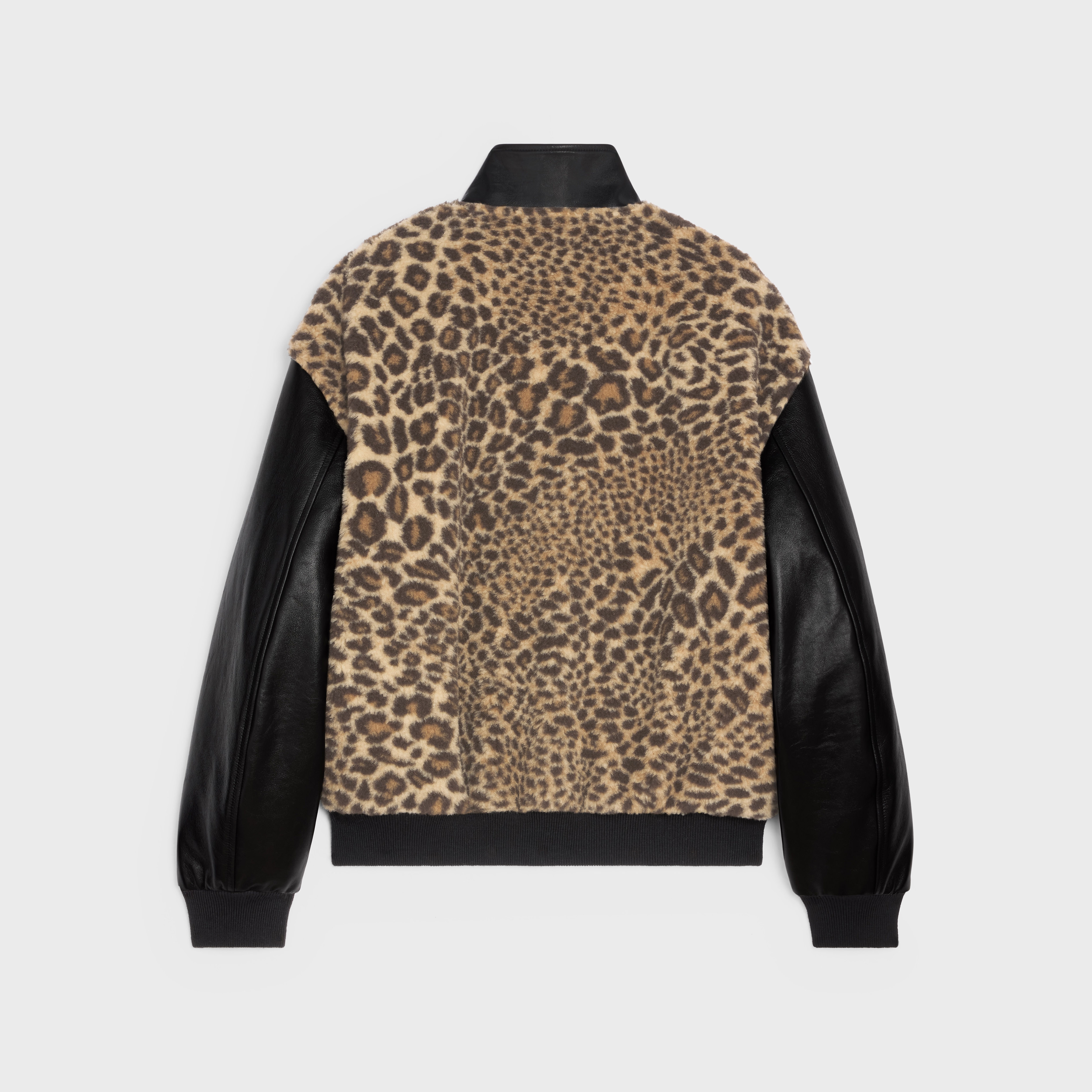 CELINE TEDDY JACKET IN LEOPARD-PRINT FLEECE WITH EMBROIDERED PATCH |  REVERSIBLE